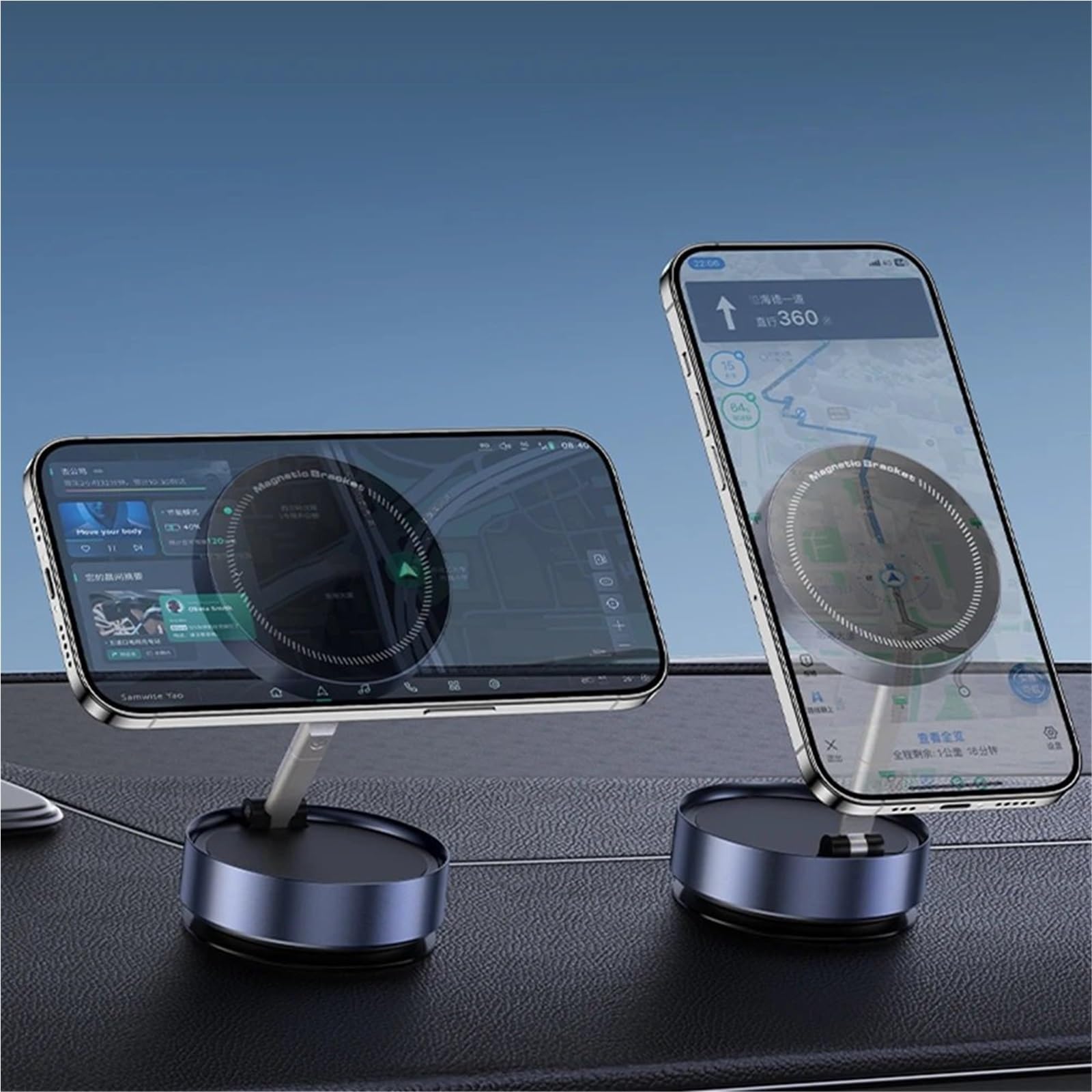 Soporte Movil Coche Supporto magnetico per telefono per auto a vuoto Ventosa pieghevole Supporto per supporto di navigazione Supporto per telefono con aspirazione a vuoto per Accesorios Coche(Black)