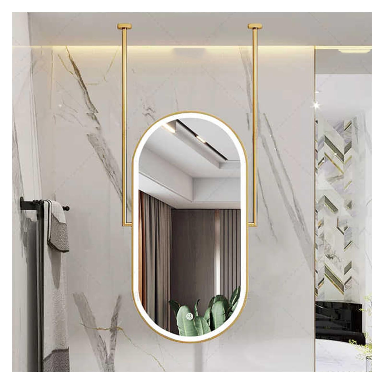 Lustro Wiszące Sufitowe, Żelazne Lustro Do Golenia, Podświetlane Podwójne Lustro Łazienkowe, Do Korytarza W Domu, Hotelu Lub Apartamencie(Gold,60x120cm)