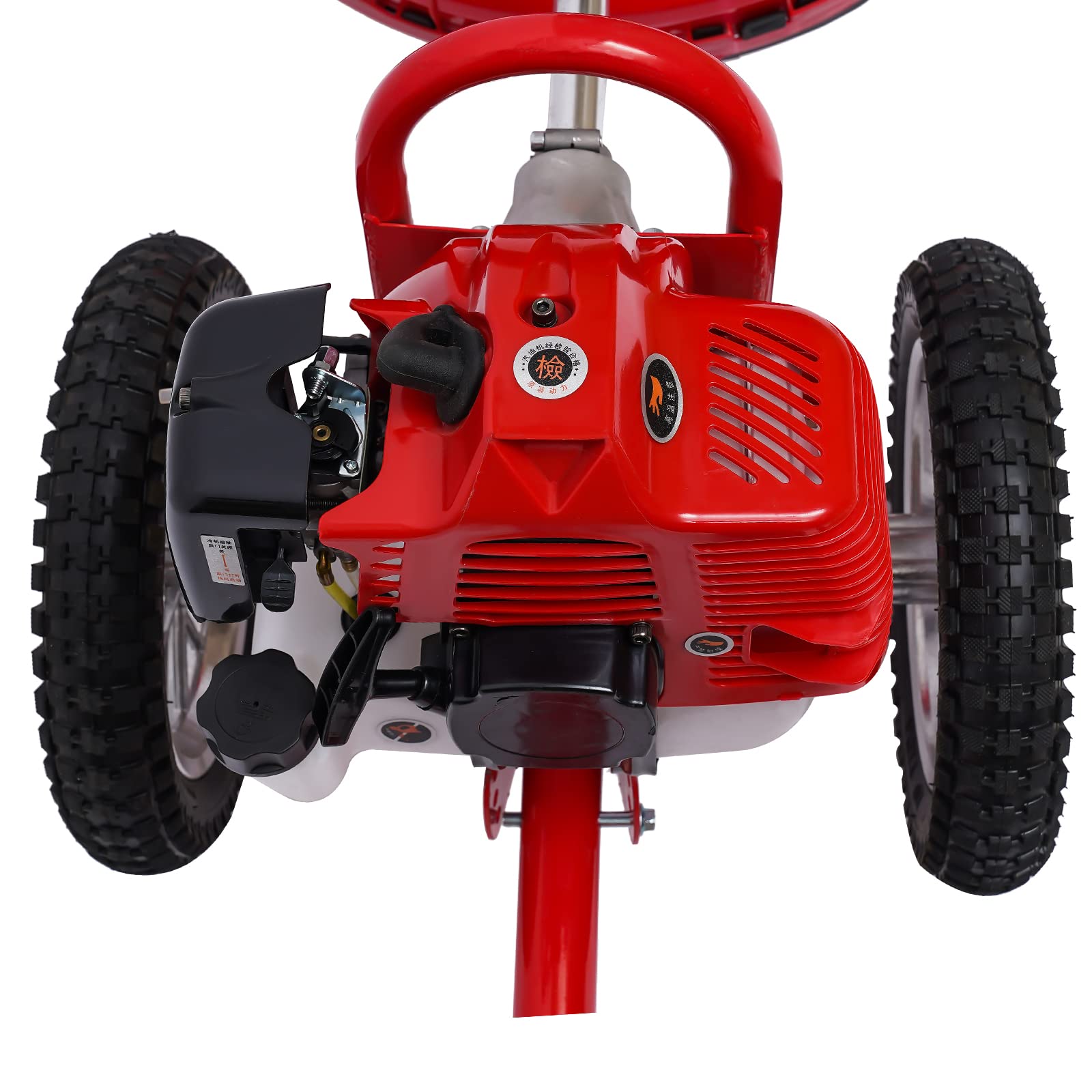 Cortacésped Autopropulsado, Desbrozadora De Gasolina De 49 CC Y 2 Tiempos con Ruedas Auxiliares Plegables, Cuchillas para Cortar Y Aflojar La Tierra, Ideal para Jardines Y Pequeñas Granjas.