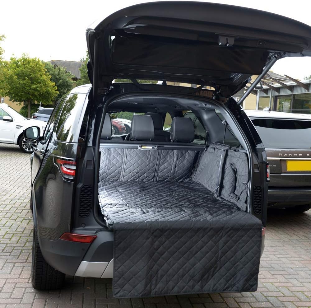 Land Rover Discovery 5 Boot Liner - Quilted Car Boot Protector & Dog Boot Cover with Rear Bumper Protector, Waterproof All Weather for 2017 Onwards Land Rover Discovery by UK Custom Covers (Black)