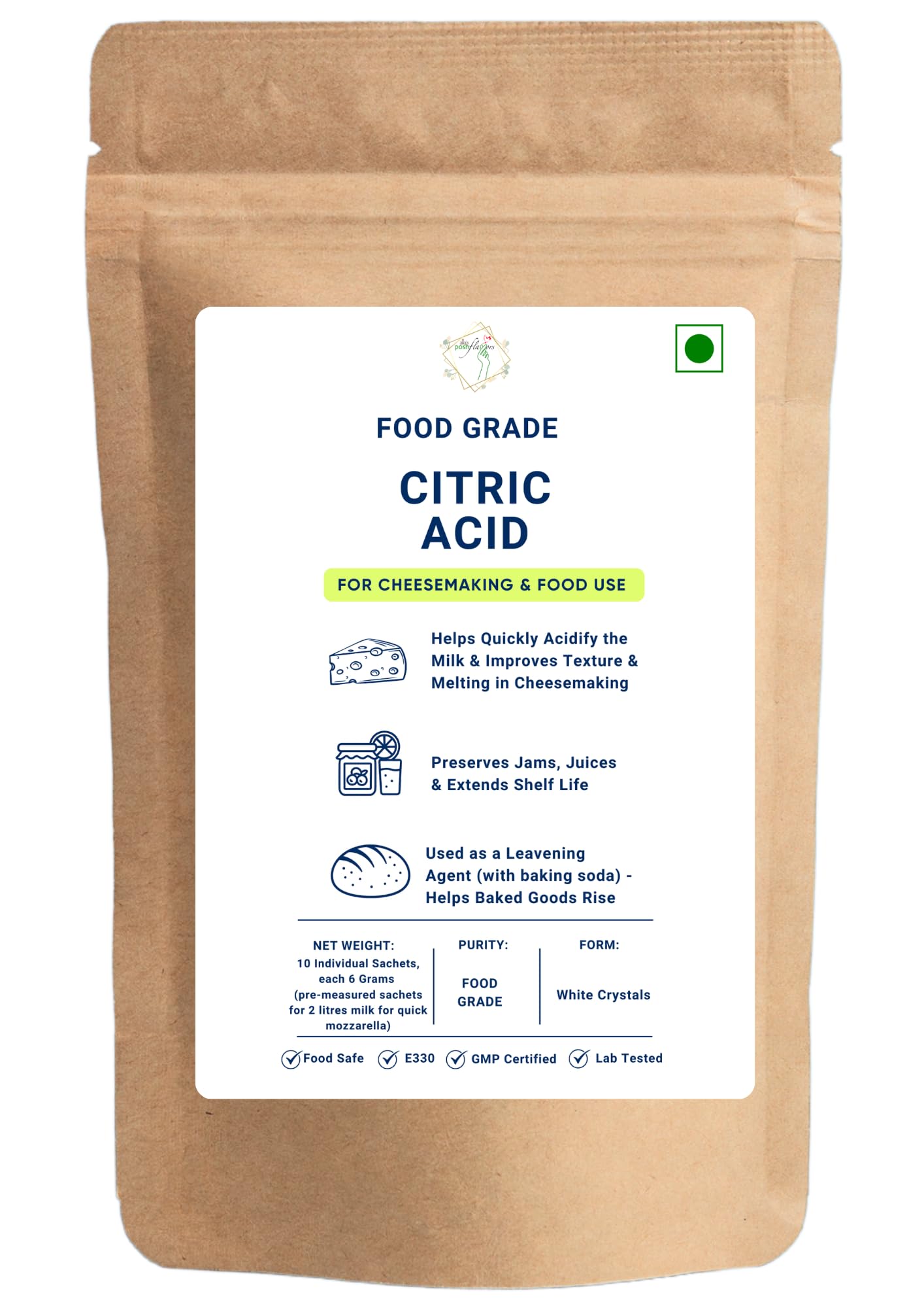 Alla's Posh Flavors Cheesemaking Citric Acid Crystals | 10 Convenient pre-Measured Sachets | Used to Make Quick Mozzarella, Ricotta etc. Cheeses | Quick Mozzarella Recipe Inc. (8 Grams x 10 sachets)-image-15