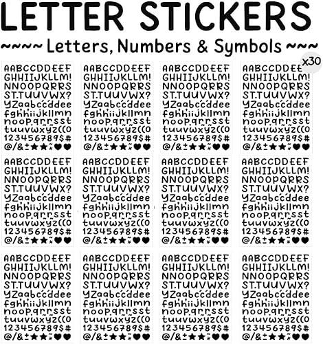 24 hojas de calcomanías de letras, 384 calcomanías del alfabeto, letras autoadhesivas de vinilo de 3 pulgadas, calcomanías ABC de alfabetos negros,