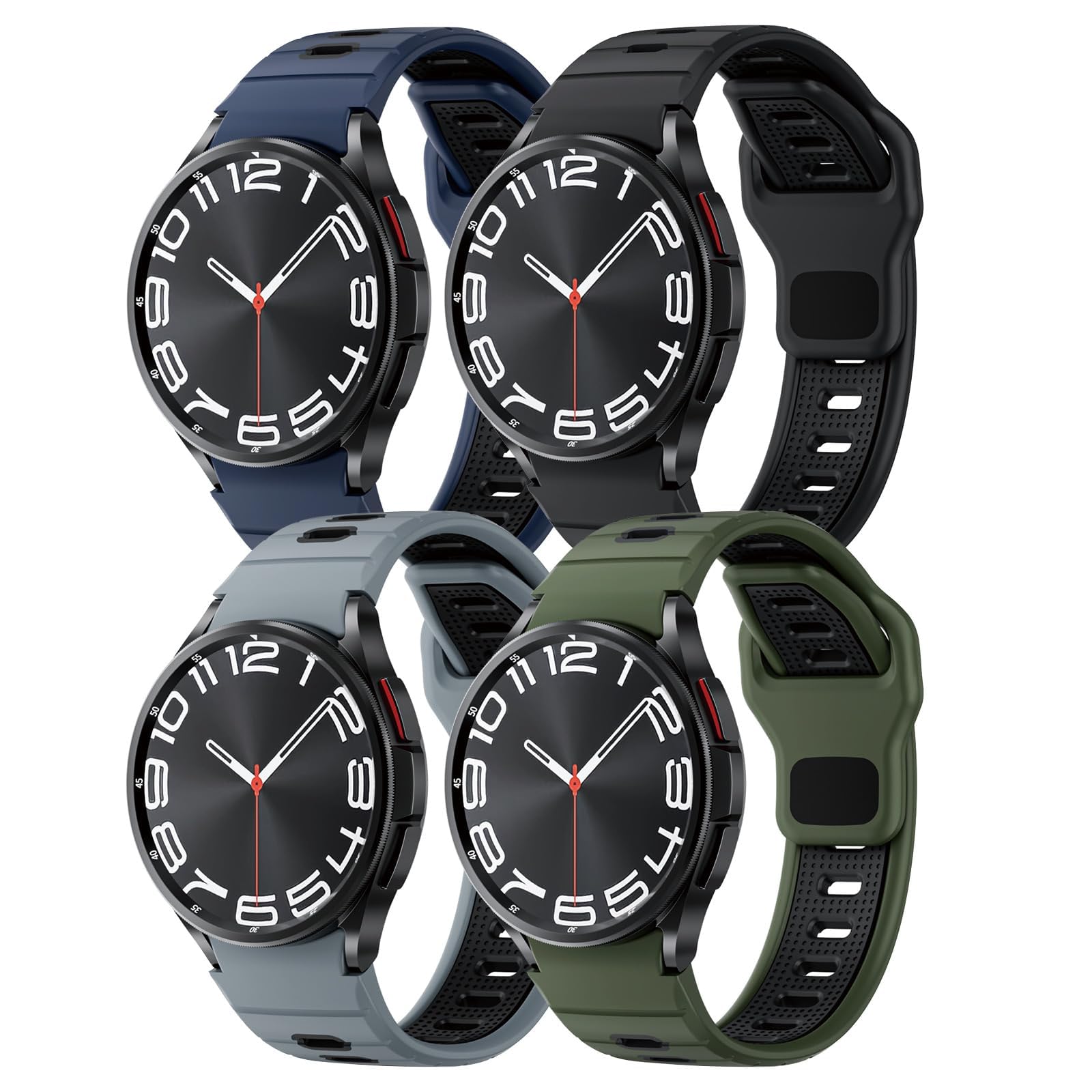 Rugged Silicone Band for Samsung Galaxy Watch 7 6 5 4 FE Band 40mm 44mm/Galaxy Watch 6 Classic 47mm 43mm/Watch 4 Classic 46mm 42mm Men Women, Two-tone