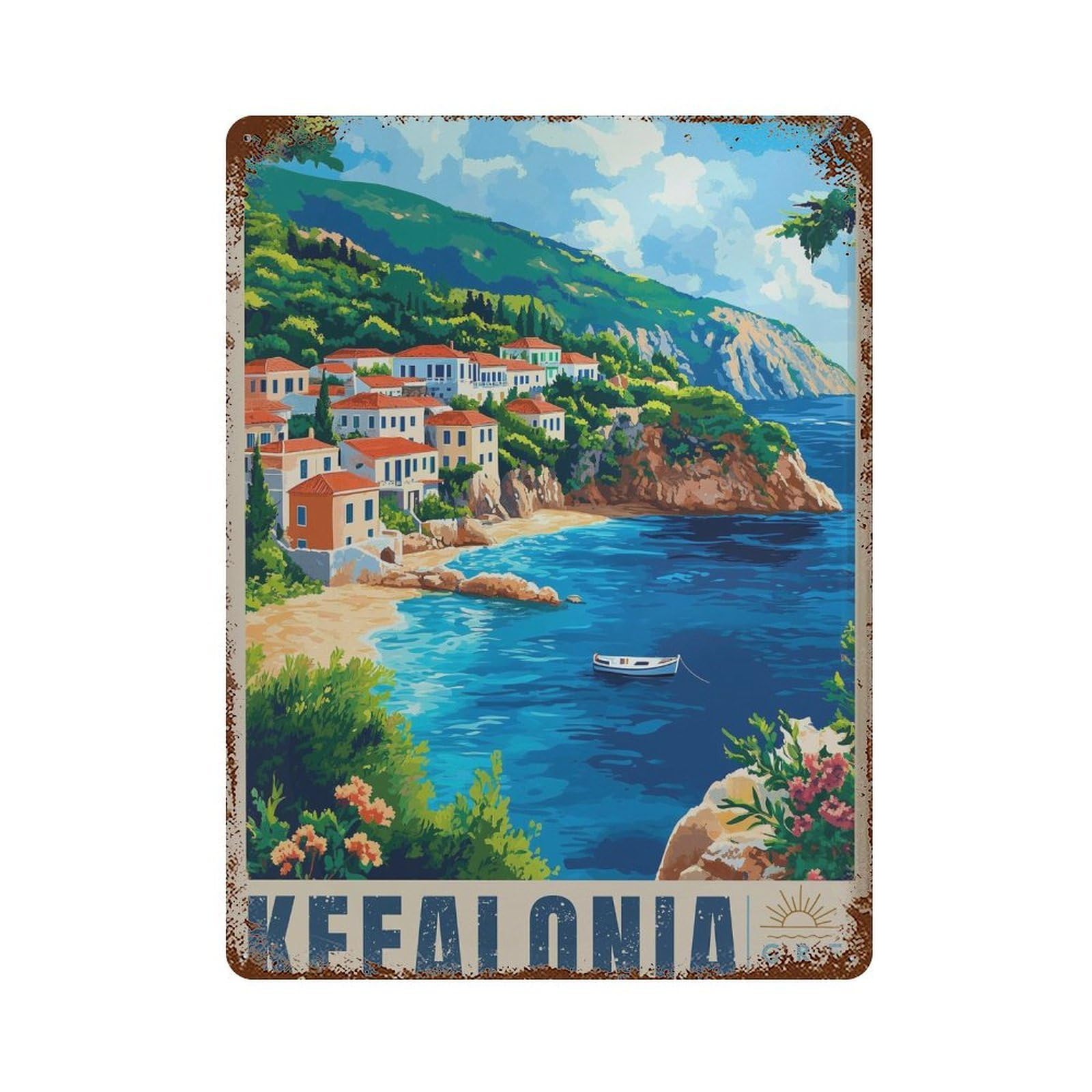 xiaoxiaoshen Kefalonia Island Travel Greece Coastal Wall Decor Art Metal Tin Poster Modern Home Decor Art Home Bar Shop Decorations Vintage Sign 40x30cm