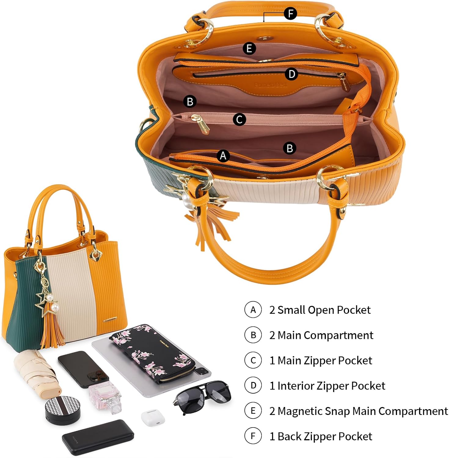 Pomelo Best Purses and Handbags for Women with Multiple Pockets, Leather Top Handle Satchel Fashion Tote Shoulder Bags Ladies