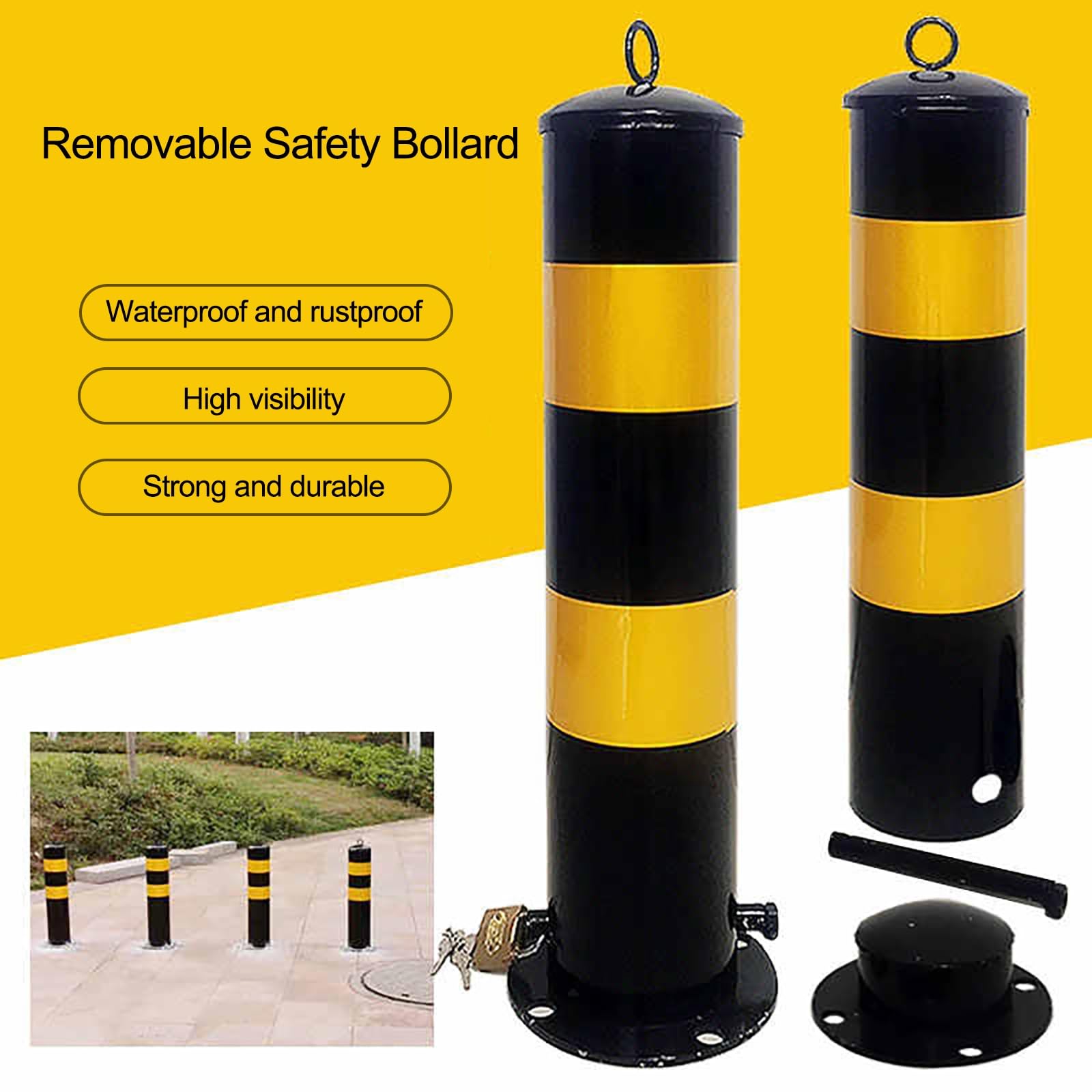Generico Dissuasore di Sicurezza Rimovibile con Manicotto di Fissaggio e bulloni di Ancoraggio - Protezione sicura per parcheggi e Magazzini - 500 mm (19,7 Pollici) - Ba