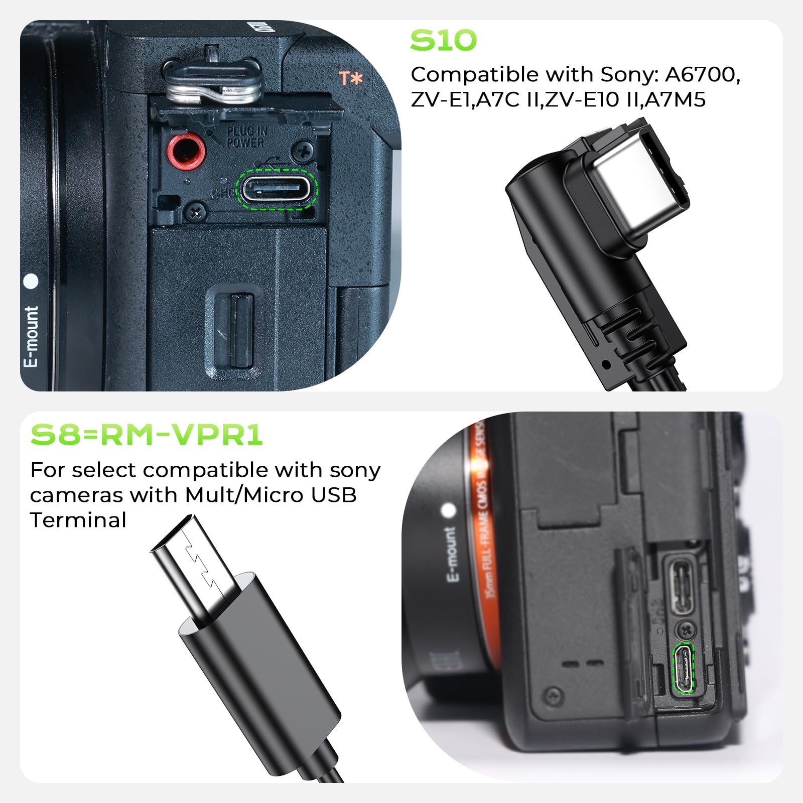 Hanpusen - Disparador remoto recargable para cámara Sony, mando a distancia inalámbrico y con cable para Sony A7 V, A7C II, A7 III, A7 IV, ZV-E10, A6400, A9 III, A1, A7R V, A6700, ZV-E1, FX3, FX30