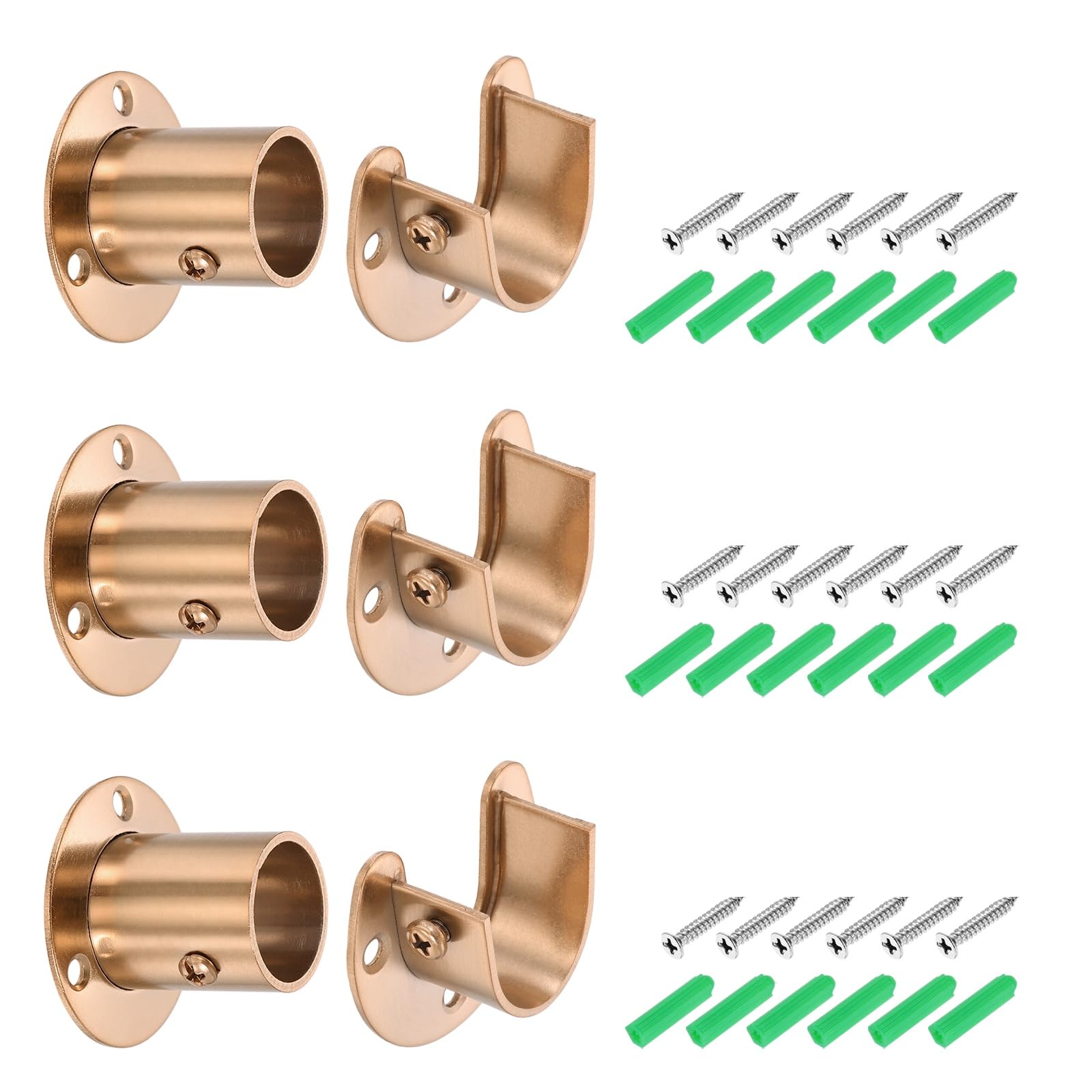 sourcing map 6Pcs Closet Pole Sockets, 1" 304 Stainless Steel Flange Rod Holder, 1.5" Height Closet Rod End Supports with Screws for Closet Wardrobe Shower Curtain, Rose Gold