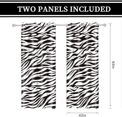 Miniatura 4 de BSPPTI Cortina con estampado de cebra, diseño de animales, oscurecimiento de la habitación, con aislamiento térmico, cortinas opacas con ojales para