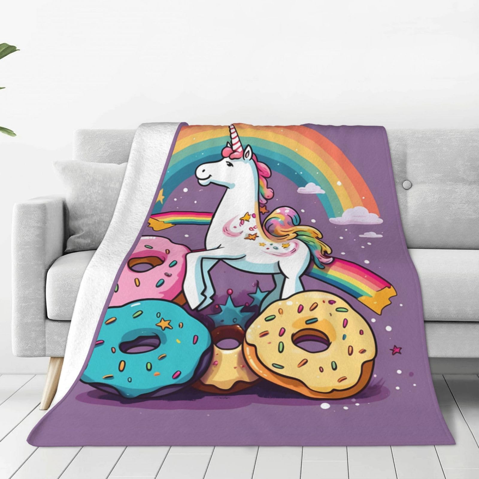 Couverture en flanelle licorne pour lit et canapé enfant