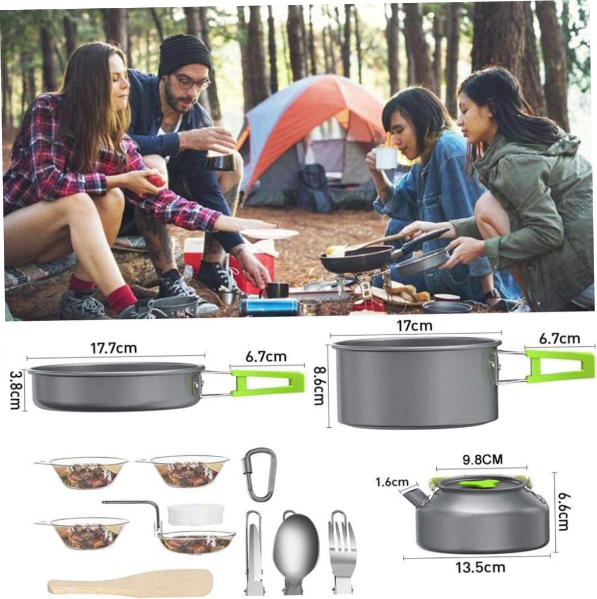 1set Portable Camping Cookware Kit Multi-Function Outdoor Cooking for Hiking Backpacking and Picnics Lightweight