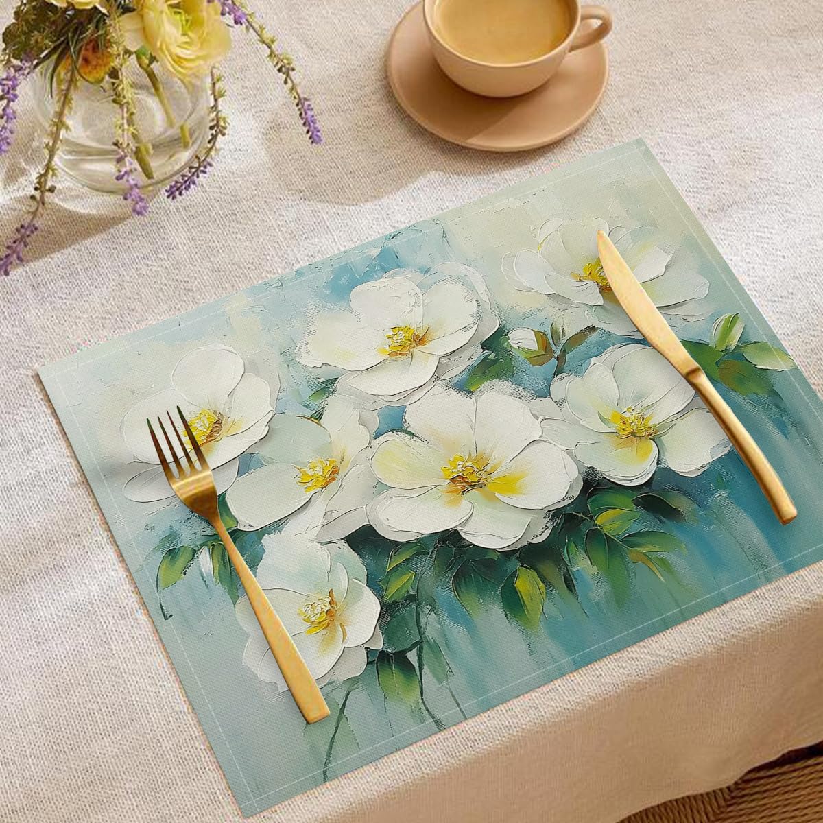 Sets de table d'été motif abstrait lavables 45x30cm décoration cuisine
