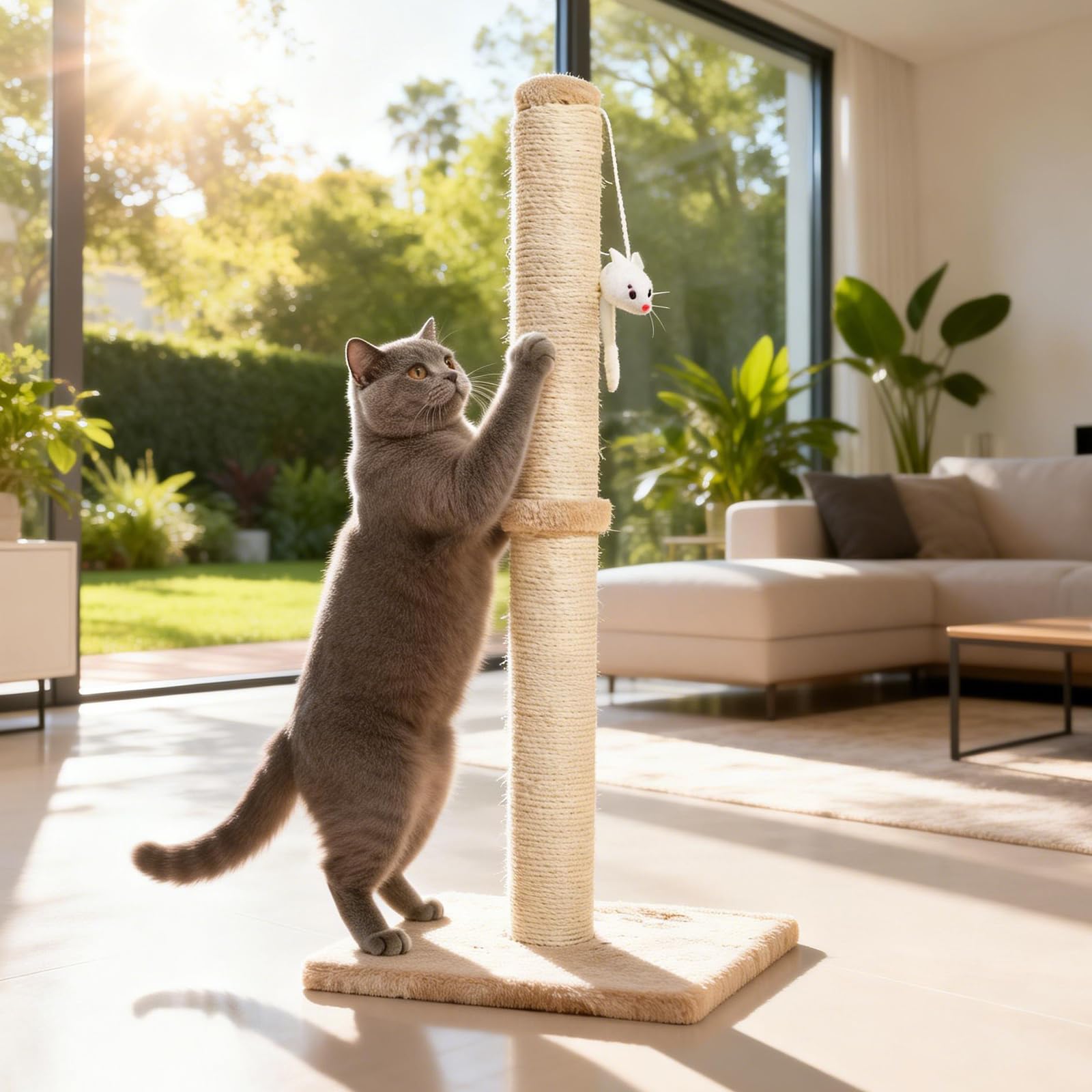 Colonna tiragraffi per gatti, 30 x 30 x 64 cm, albero tiragraffi verticale, piccolo albero tiragraffi con palla sospesa, sisal naturale, per gattini e gatti piccoli, base tabile