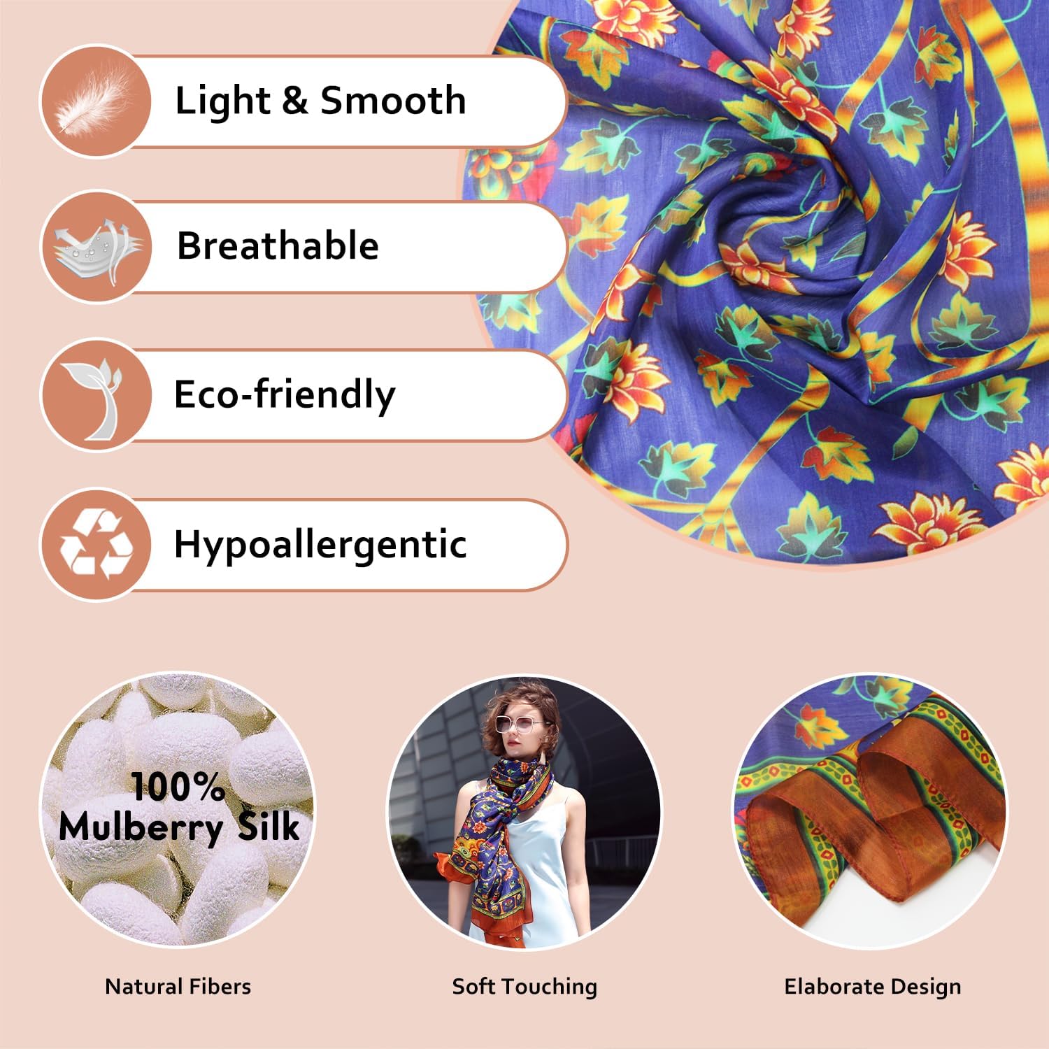 DANA XU Women's 100% Mulberry Satin Silk Pashmina Shawl Wraps Extra Large Floral Scarf for Evening Dresses, Soft Oversized - Image 3