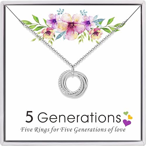 Collar Three Four Five Generations - Regalos de plata de ley para abuela para mujer