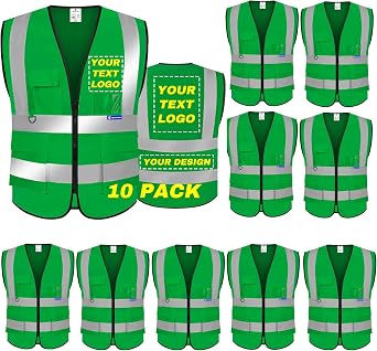 BeautyWill Custom Safety Vest logo Visibility Reflective Vest Class 2 Hi Vis Security Construction Work Vest