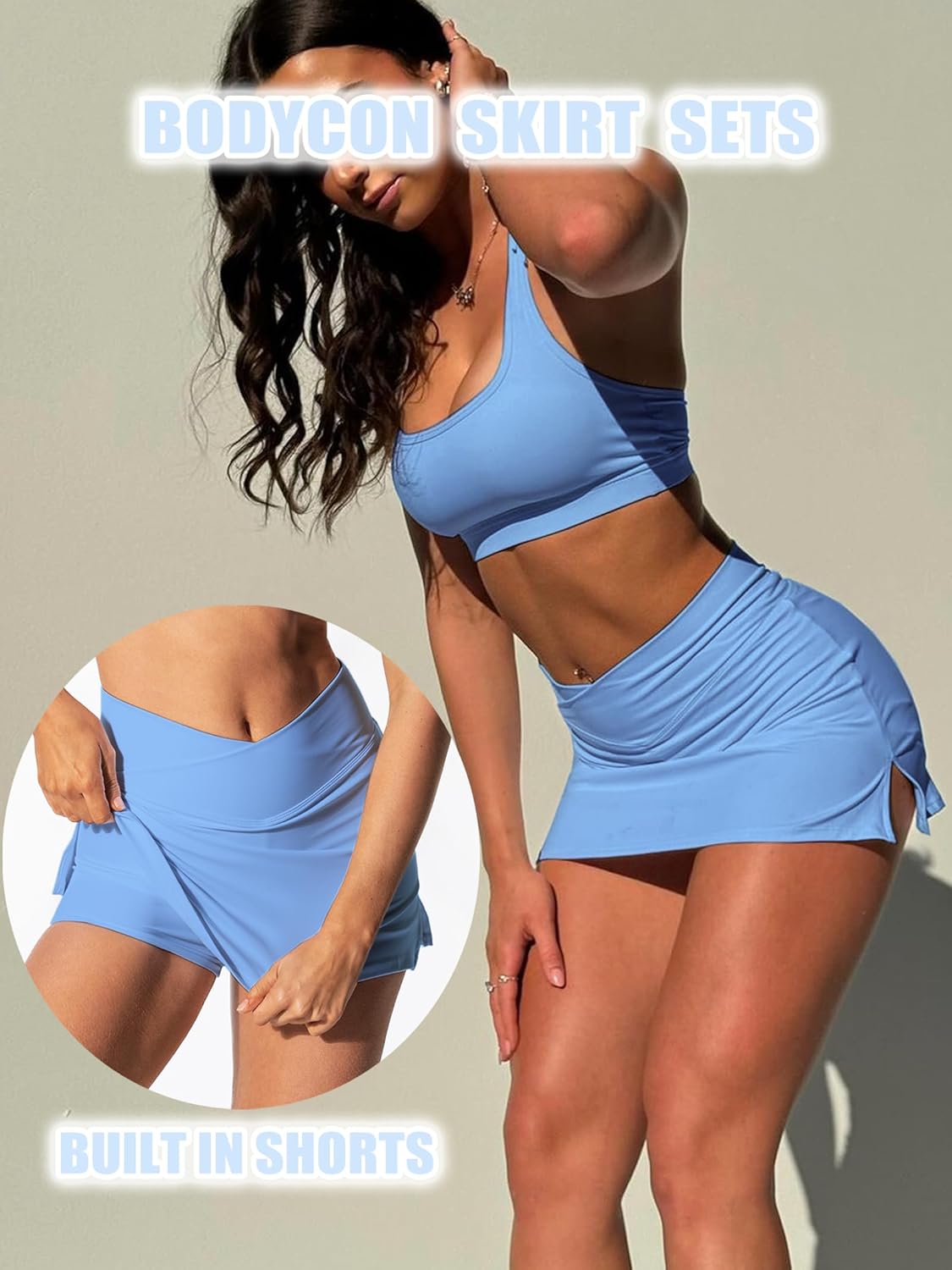 OZICERD Two Piece Tennis Skirt Sets for Women 2 Piece Mini Skirt Set Going Out Golf Skort Athletic Skirt Pickleball Outfit - Image 3