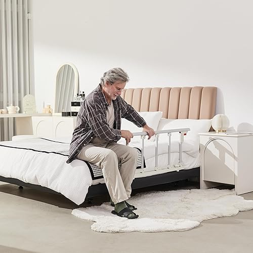 Miniatura 6 de ELENKER Rieles de cama para adultos mayores, soporte de cama plegable para personas mayores, mango de barandilla de seguridad para evitar que se