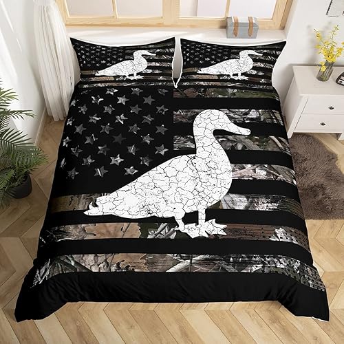 Manfei Funda de edredón de pato, tamaño King, diseño de animales de camuflaje, estilo granja, suave, transpirable, juego de ropa de cama retro con