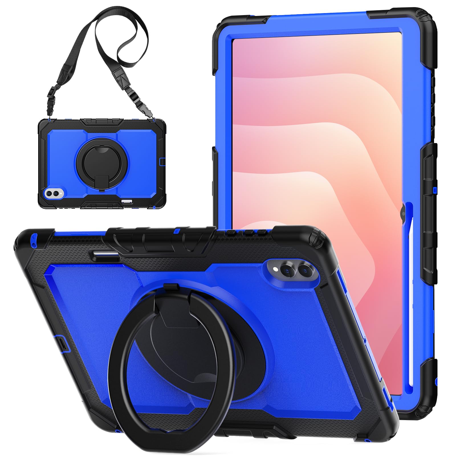 Custodia a tracolla per Samsung Galaxy Tab S11 Ultra 5G 14,6 pollici 2025, custodia protettiva antiurto con cavalletto, manico, slot per penna, tracolla regolabile, per bambini e adulti (PC blu)