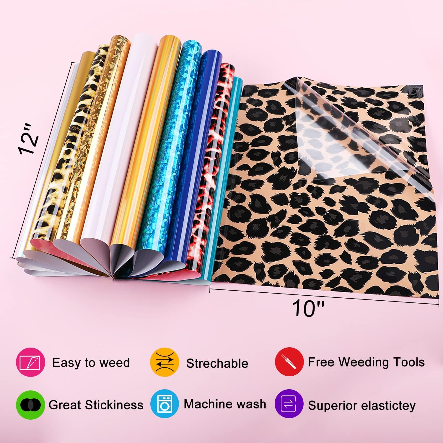 CAREGY Heat Transfer Vinyl Bundle: 80 Pack 12" x 10" Iron on Vinyl for T-Shirt, 53 Assorted Colors with HTV Accessories Tweezers for All Cutter Machine or Heat Press Machine