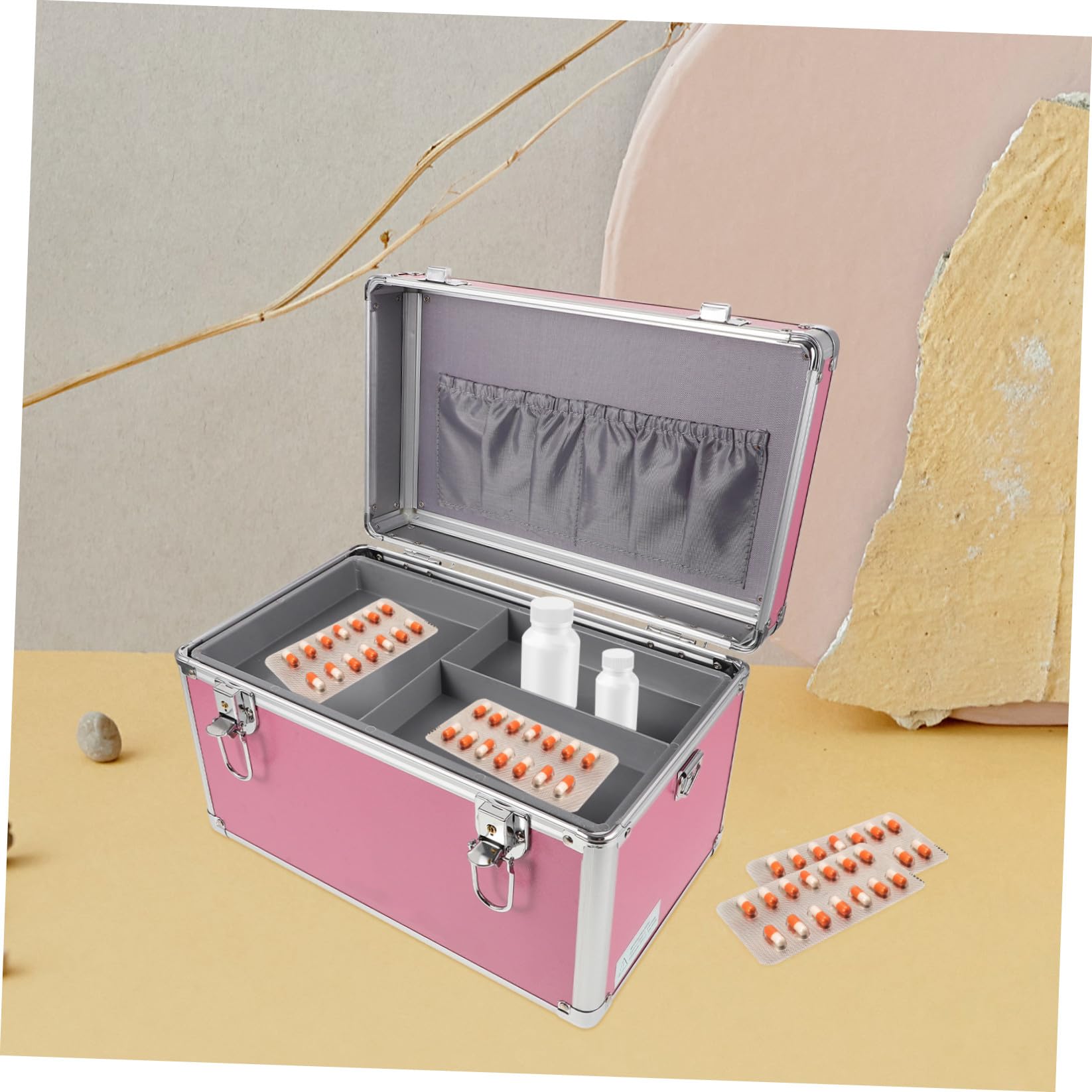 VALICLUD Caja Kit de primeros auxilios compartimiento código largo médico Emergencia robusto maletín de organizador de primeros auxilios aleación de aluminio