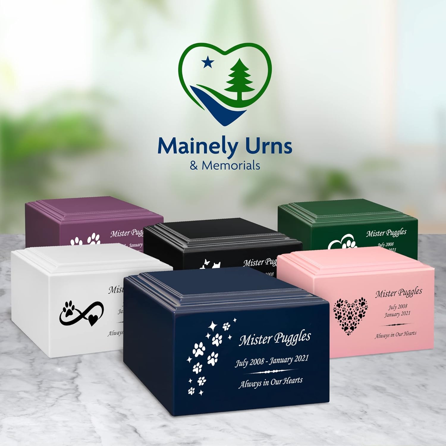 Mainely Urns Stonewood Medium Custom Pet Photo Cremation Urn for Pet Ashes - Engineered Wood Cremation Urn for Dog Ashes or Cat Ashes - 110 Cubic Inch Capacity - Customization Included (Pink)