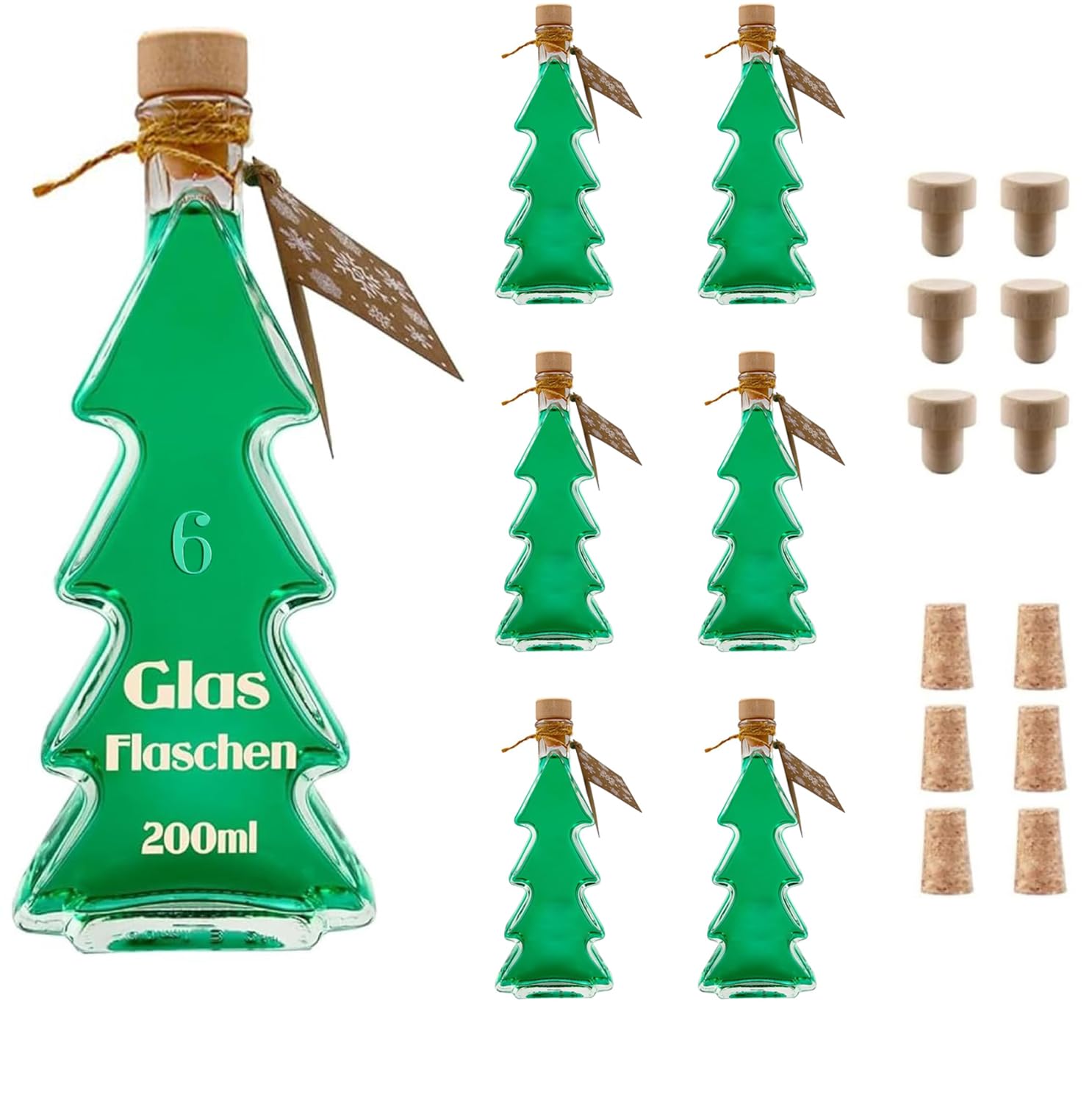 Bottiglie in vetro da 200 ml con tappo in sughero, 6 bottiglie riutilizzabili e ricaricabili a tenuta stagna per gin, birra casalinga, wisky, liqeur, grappa (6 x 200 ml)