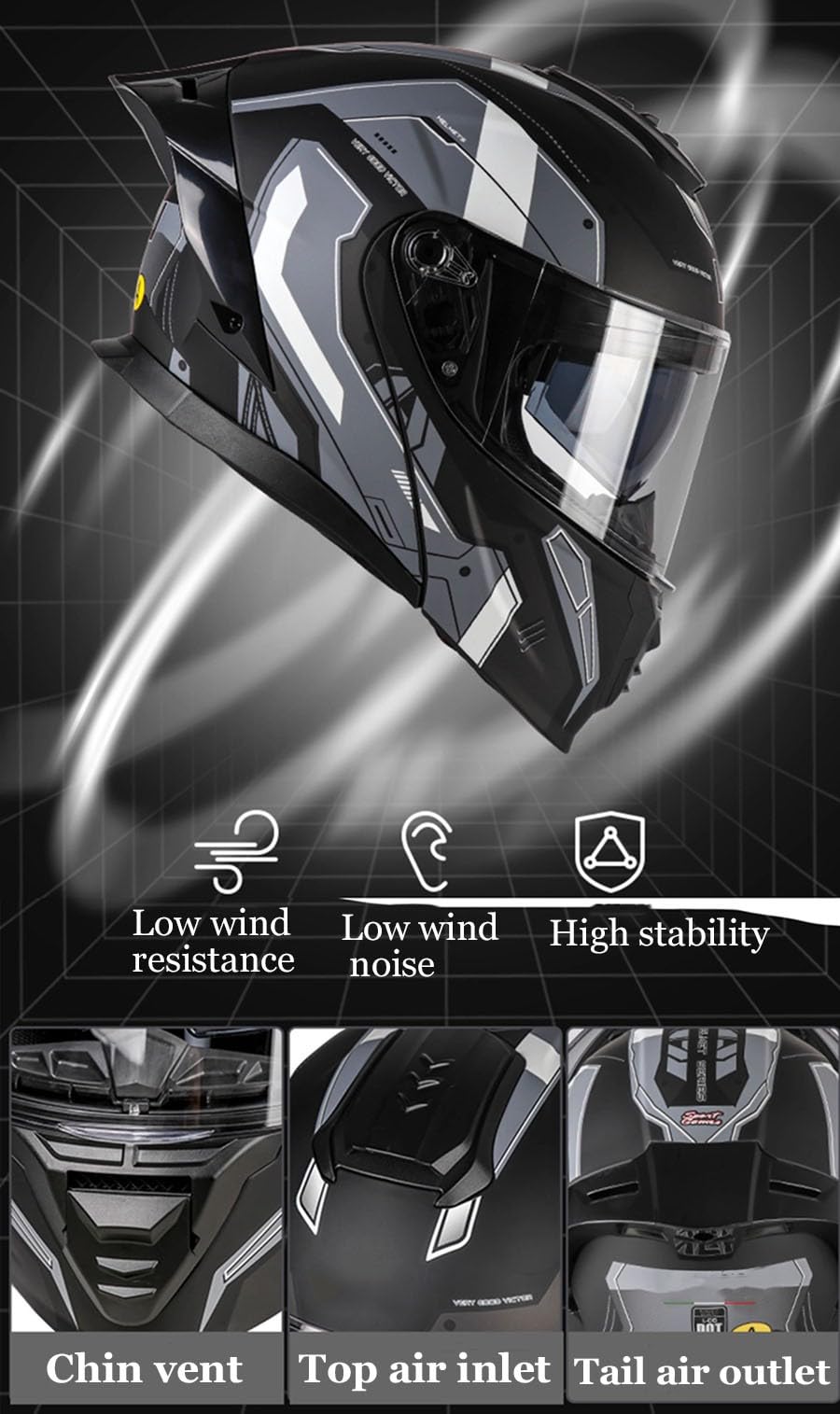 Motorradhelm Mit Bluetooth Integrierter Klapphelm DOTECE-Zertifizierung Mit HD Doppelvisier Modularer Motorrad Helme Integralhelm Für Erwachsene Männer Und Frauen