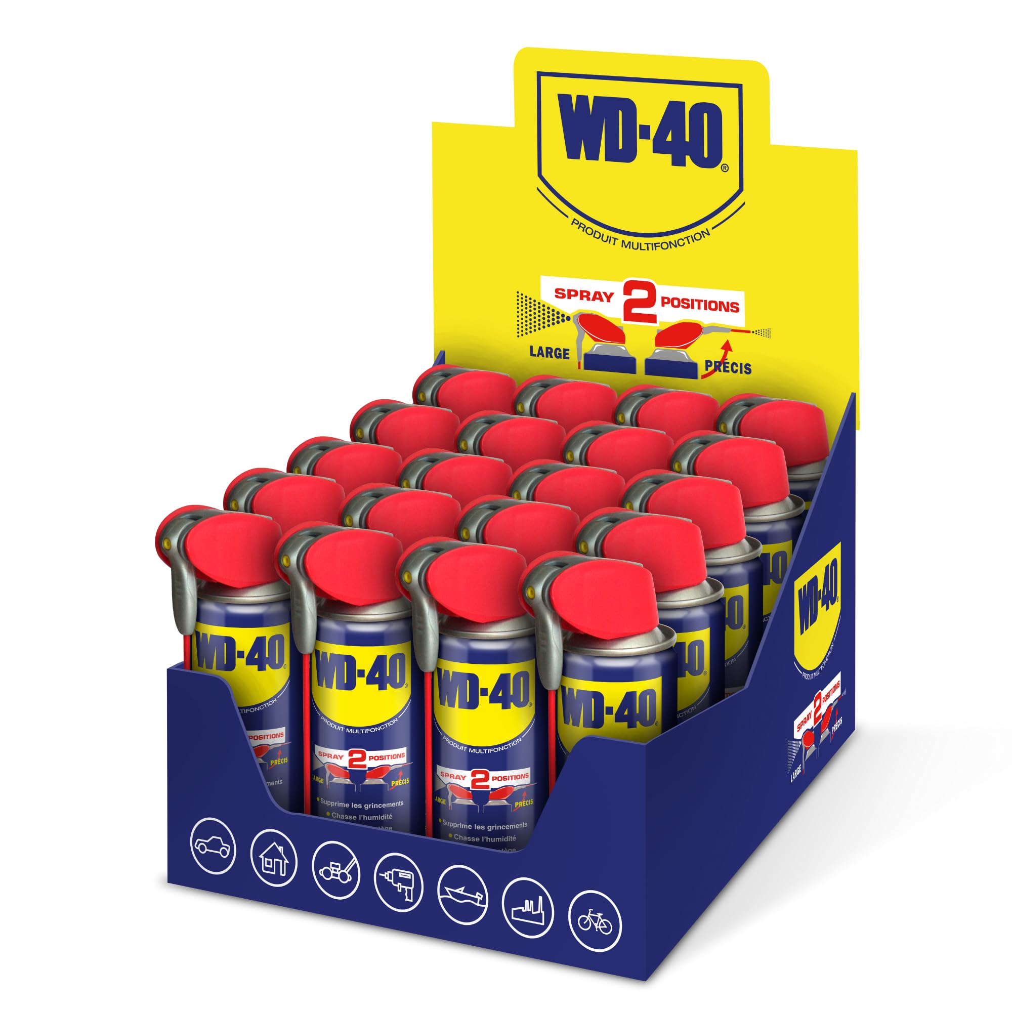 WD-40 Produit Multifonction Spray Double Position Sans Silicone Non Conducteur Compatible Plastiques, Caoutchoucs, Tous Métaux • Carton de 20 aérosols 200 ML