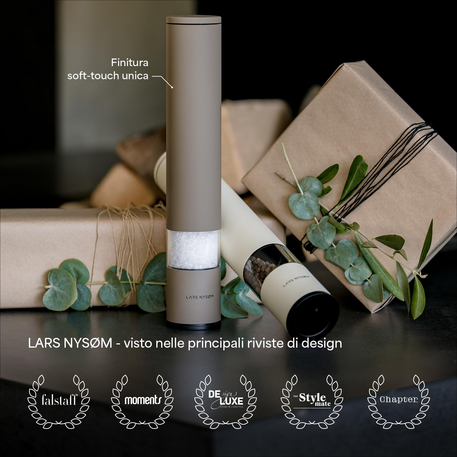 LARS NYSØM Macina sale e pepe manuale grande (28,8 cm) con macina in ceramica regolabile da grossolana a fine I Design per triturare spezie (Carbon Black)