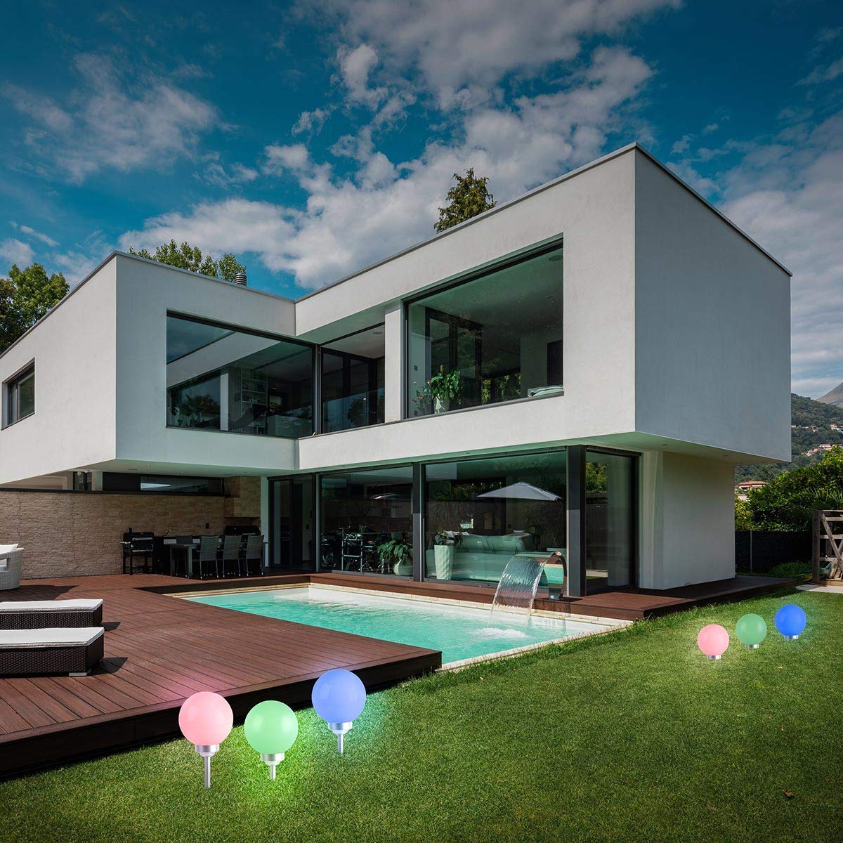 LUMI JARDIN Sfera Luminosa Solare Multicolore Moony a LED, Diametro 30 cm, 30 x 30 x 72 cm, policarbonato ABS, Bianco 1W 1.5V