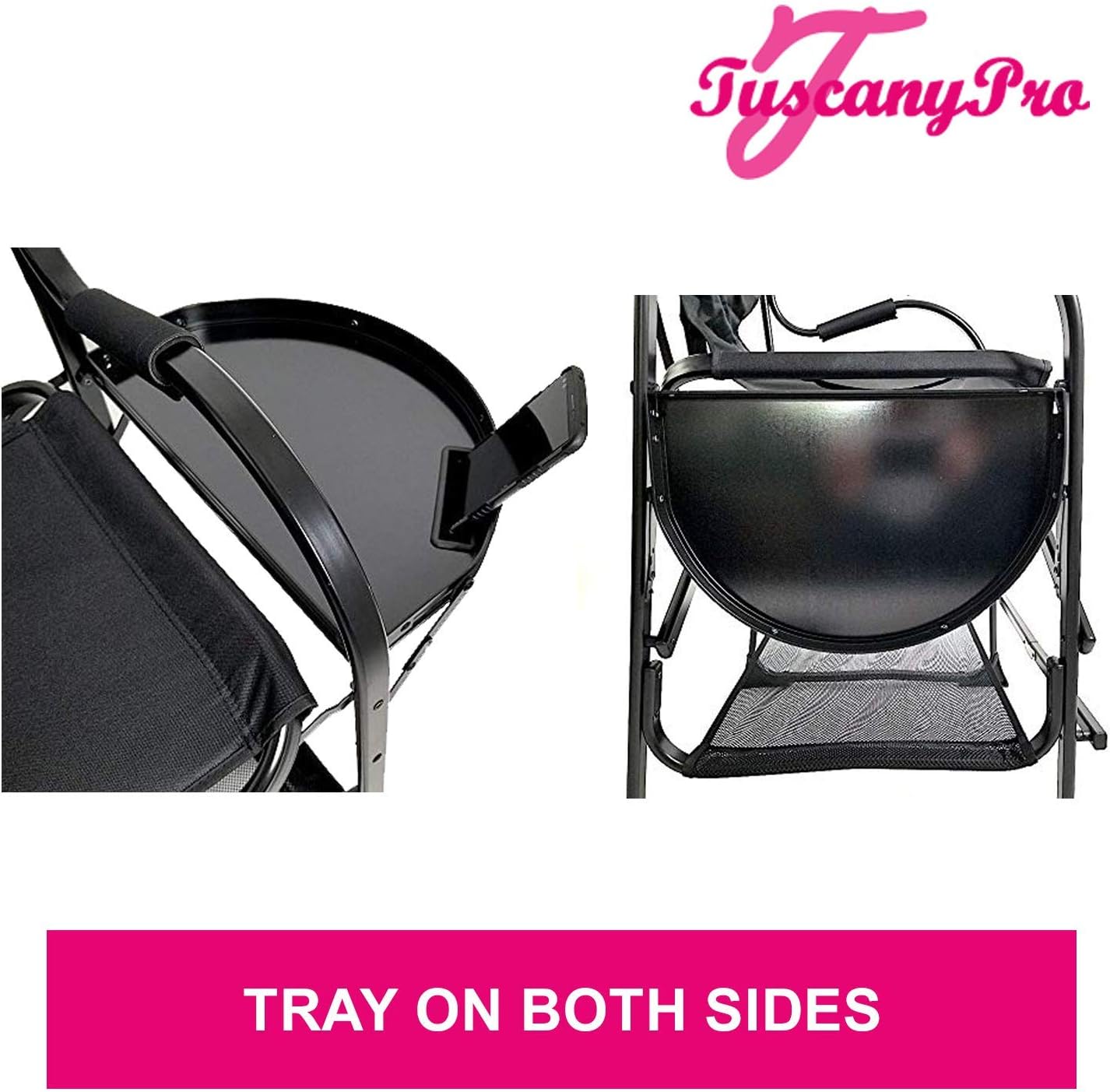 Makeup & Hair Stylist Chair w/Power Strip - Adjustable Seat Height - Bonus Brush Bucket - Carry Bag Included