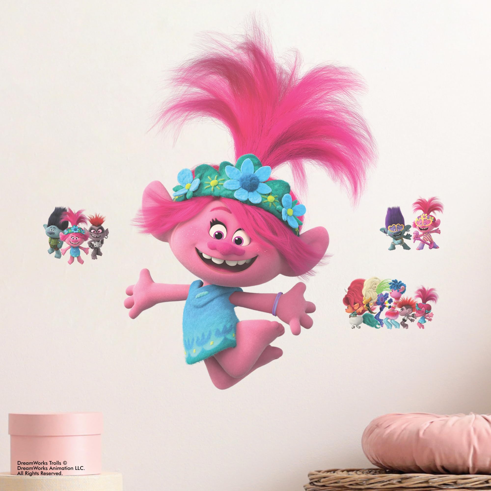 DreamWorks Trolls Poppy Wall Decal - 22" Princess Poppy Stickers for Bedroom with 3D Augmented Realty Interaction - Peel and Stick Wall Decals
