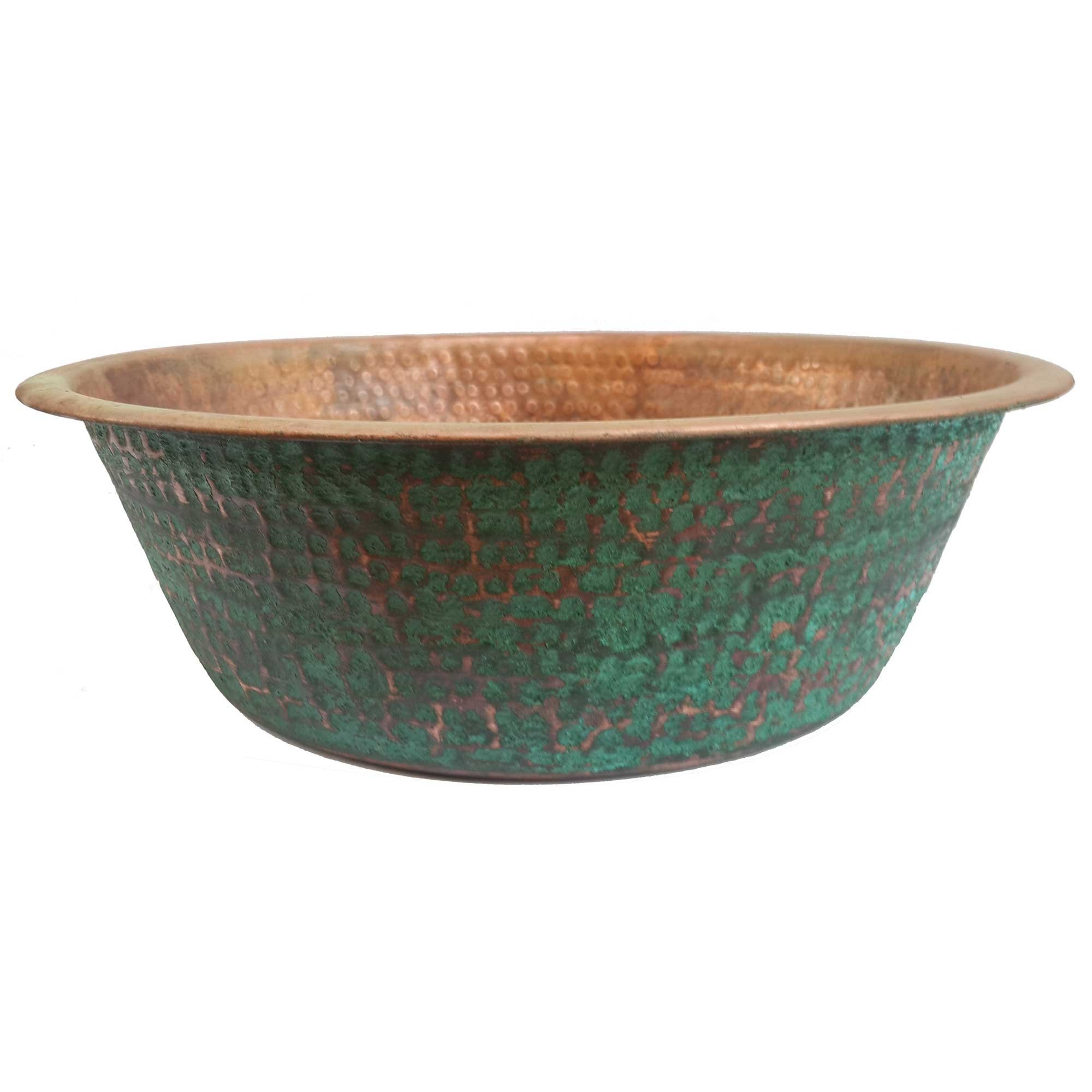 Portable Rustic Green Exterior Copper Foot Bowl