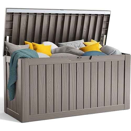 80 Gallon Resin Deck Box, Lockable Patio Outdoor Storage Box for Furniture, Garden Tools and Tools Storage, Waterproof Outside Storage Boxes - Grey