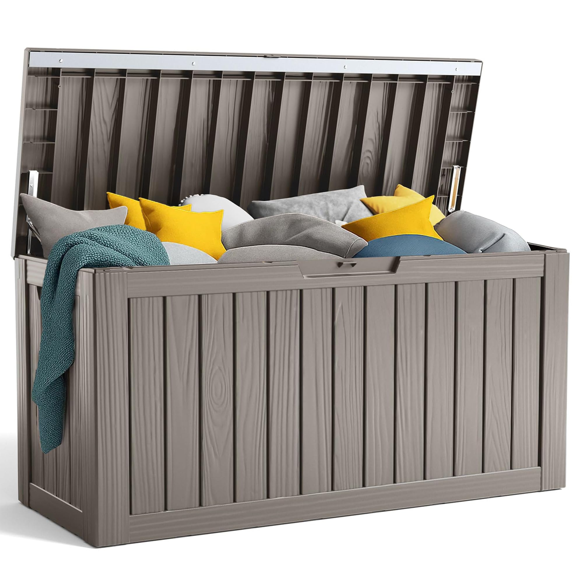 80 Gallon Resin Deck Box, Lockable Patio Outdoor Storage Box for Furniture, Garden Tools and Tools Storage, Waterproof Outside Storage Boxes - Grey
