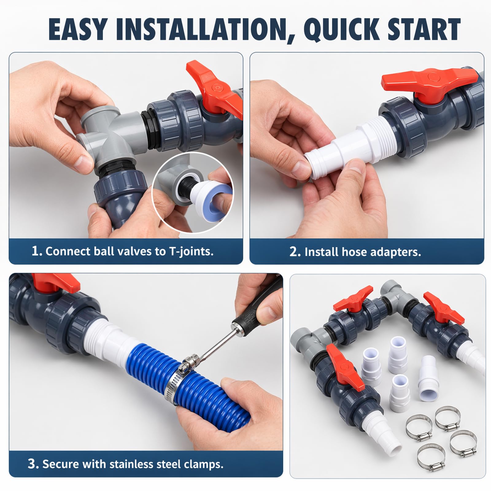 Bypass - Set per piscina da 50 mm, pompa di calore, connettore per piscina, pompa di calore con tubi da 32 mm e 38 mm, riscaldamento solare per piscina