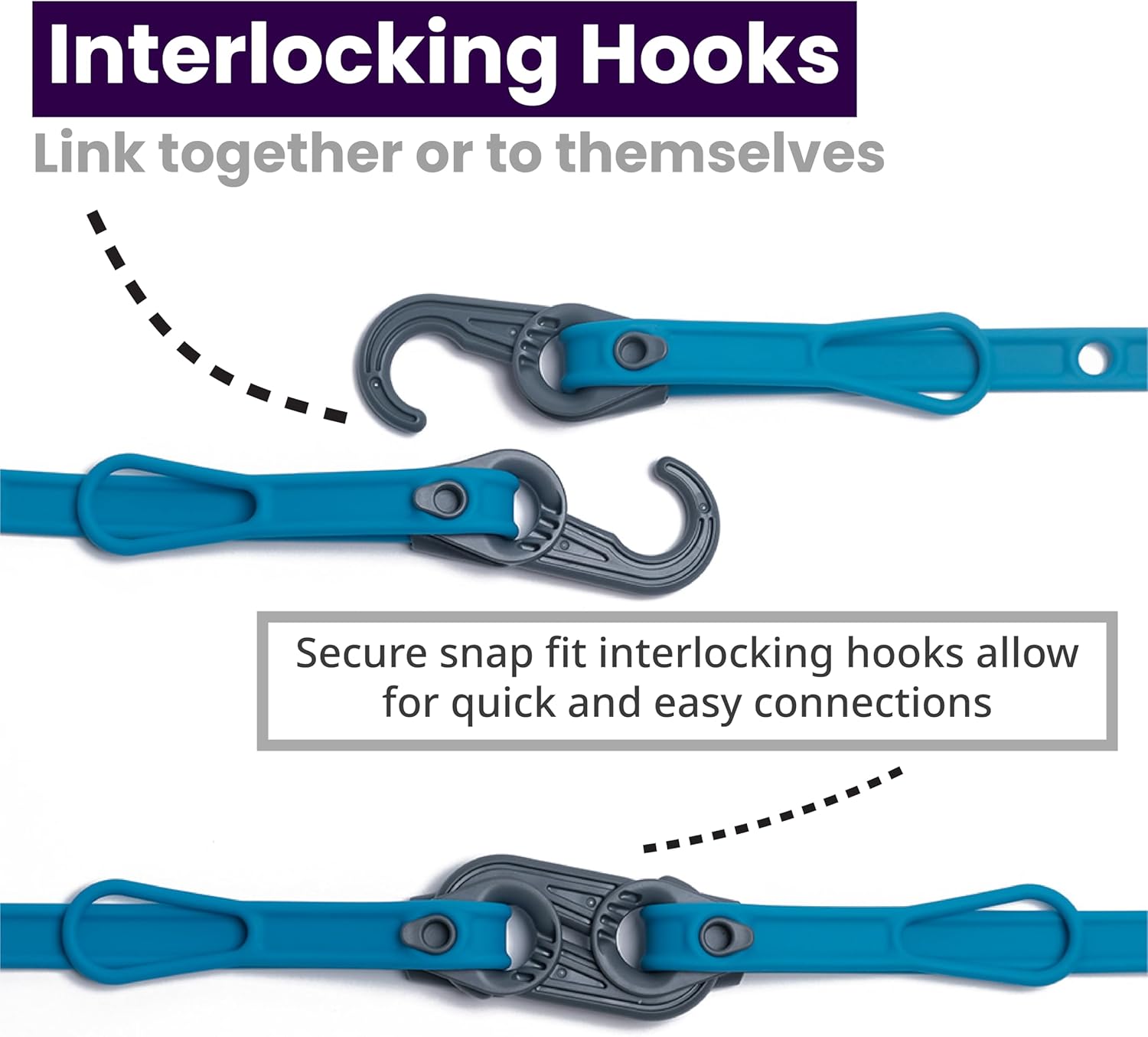 Mella Link Latch Multi-Configuration Adjustable Bungee Cords with Hooks - Flat Silicone Bungee Straps with Hooks - Expandable 8"-36" Bungee Tie Down Fastening System (3-Pack)
