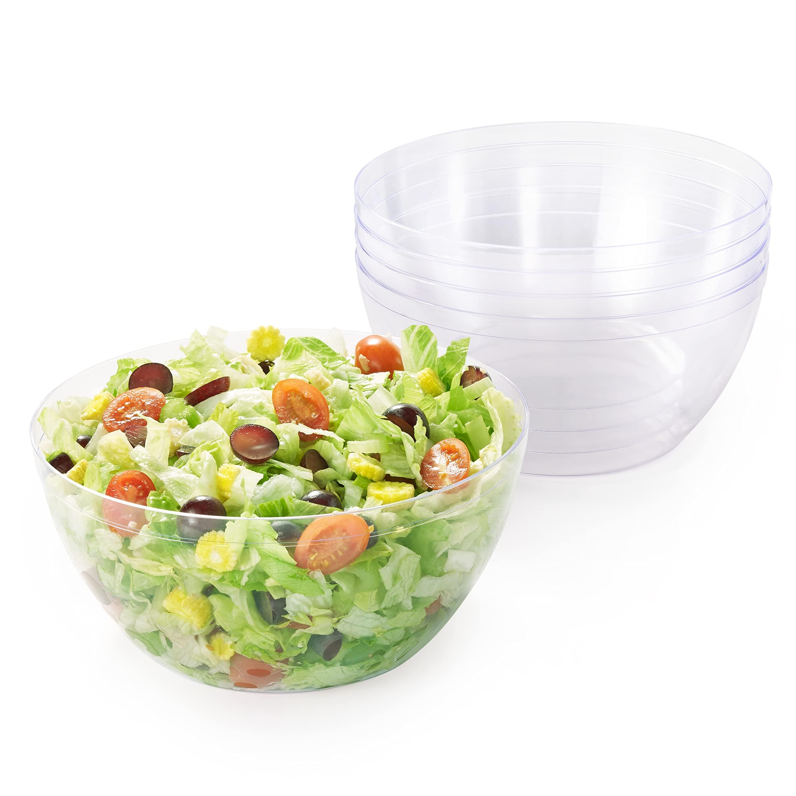 MATANA 25 Large Clear Hard Plastic Serving Bowls, XL 3500ml - Reusable Salad Bowls for Snacks & Crisps - Parties, Picnic, Birthdays, BBQ & More