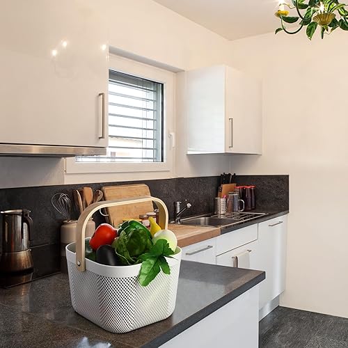 Miniatura 6 de 6 cestas de almacenamiento de malla de plástico con asa de 9.8 x 10.2 x 7.1 pulgadas, cesta de almacenamiento de cosecha de jardín, cesta colgante