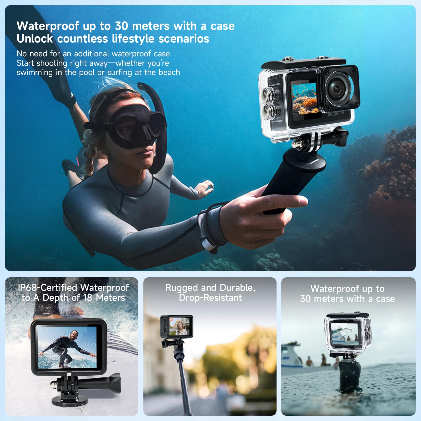 AIKER Action Cam 4k,Action Kamera Mit 5k/30fps,64mp,Ultra Stabil EIS Bildstabilisierung,130° Weitwinkel,Extreme Laufzeit,Einzigartiger Magnetständer Pro-Version Action Cam Für Motorrad,Fahrrad&Outdoor