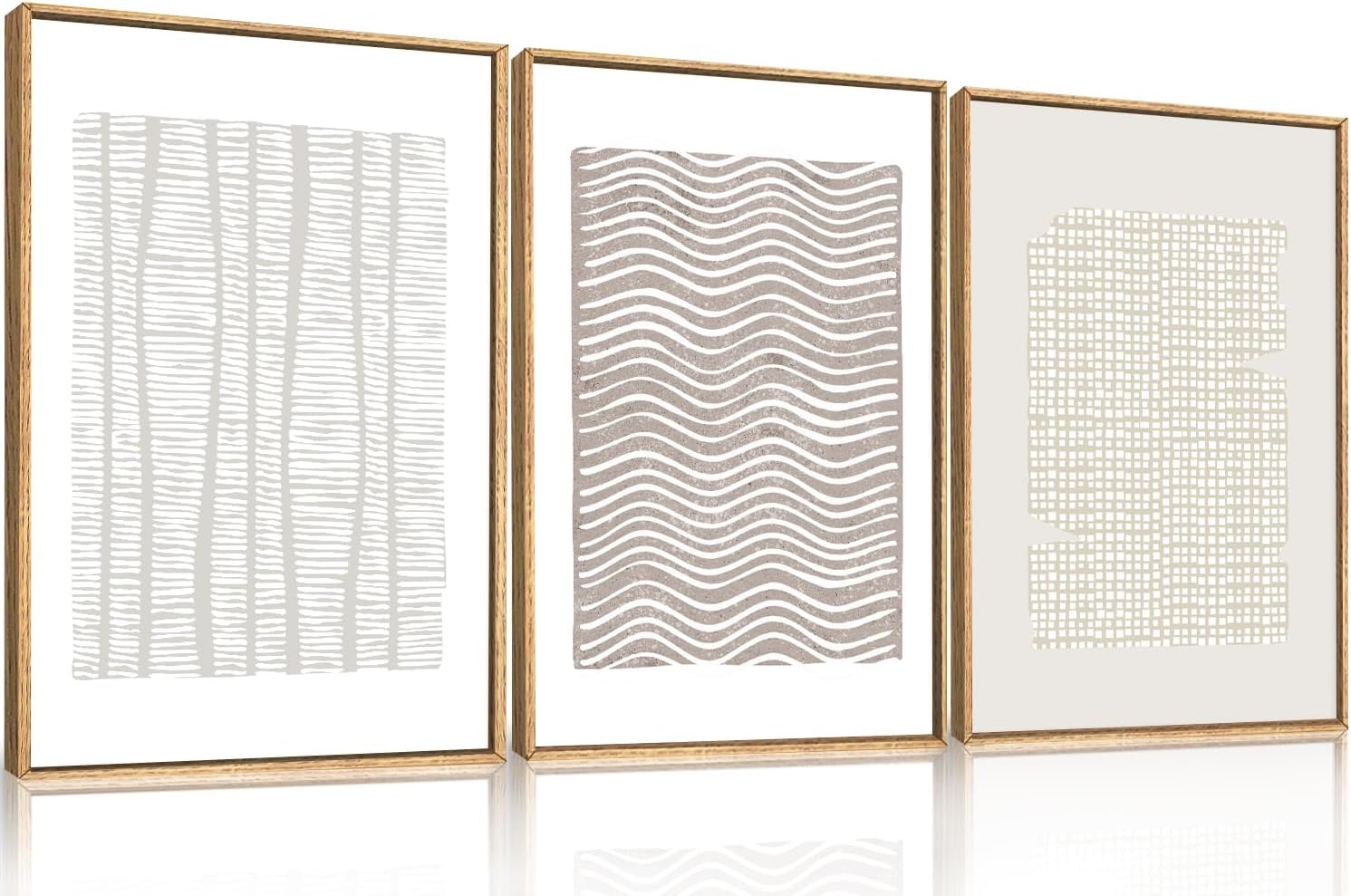 Large Abstract White and Beige Framed Canvas Wall Art,Geometric Dot and Line Wall Decor,Modern Wave Lines Artwork,Neutral Minimalist Shapes Art Print for Living Room,Bedroom,Office- 16"x24"x3 Boho Geometry Line Wall Art 16"L x 24"W