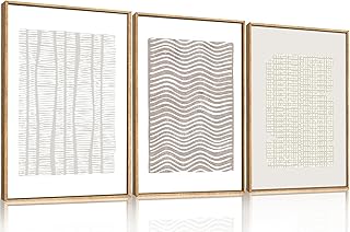 Large Abstract White and Beige Framed Canvas Wall Art,Geometric Dot and ...