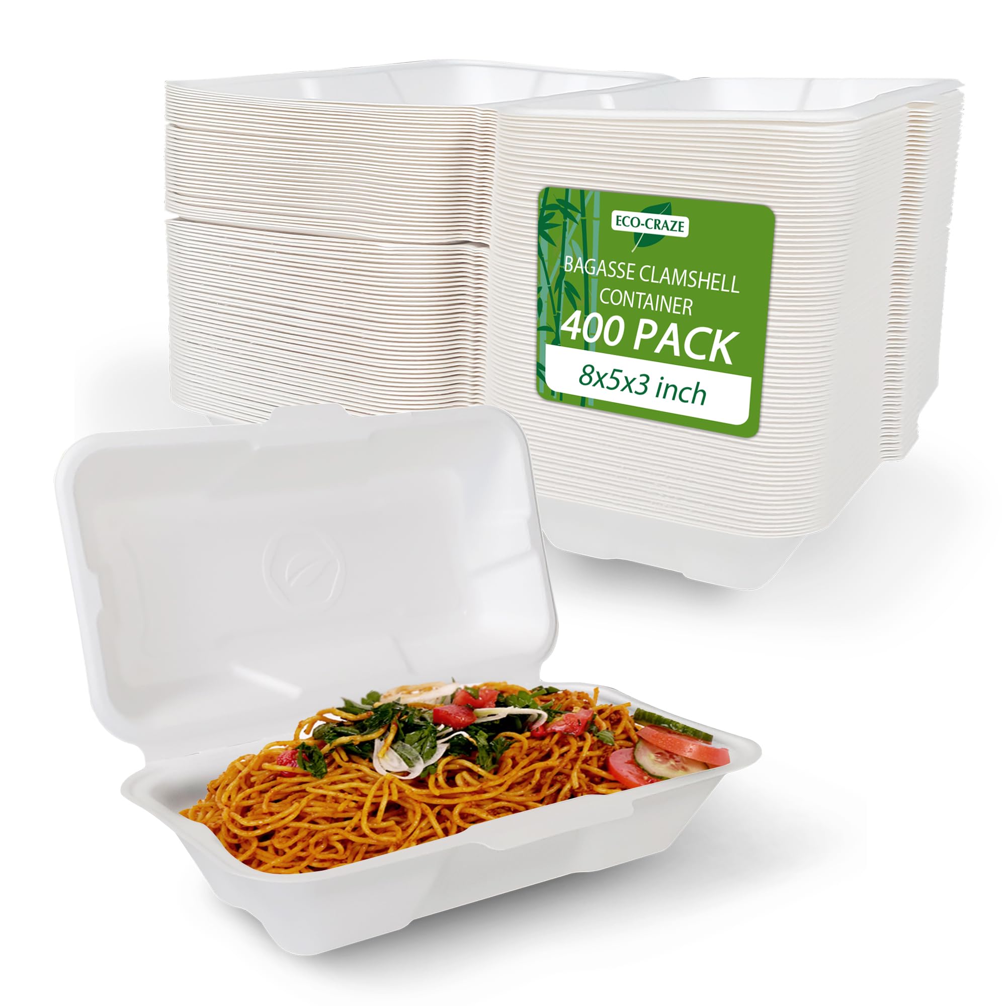 Eco-Craze (400 Count) (8x5x3 inch) Single Compartment Bagasse