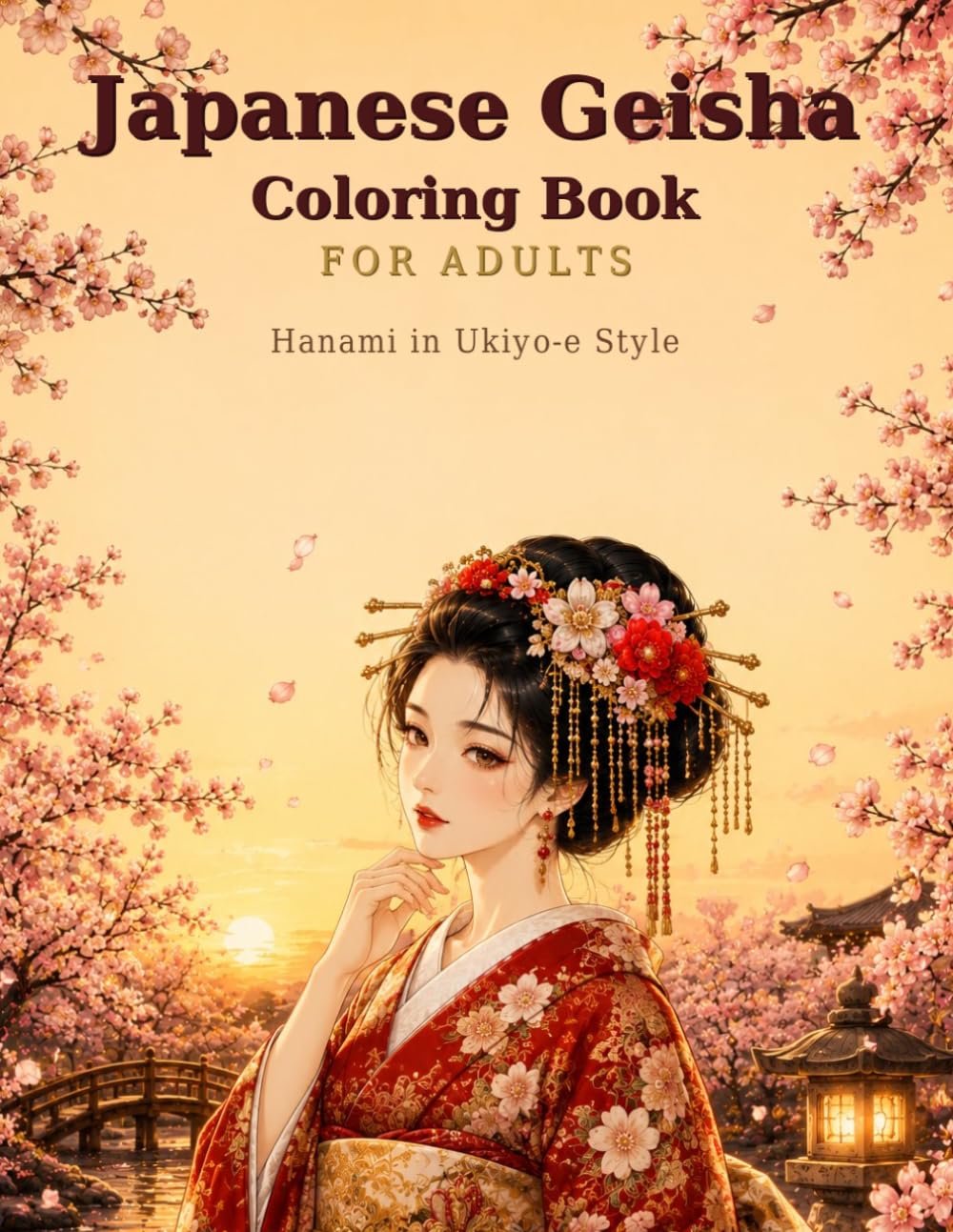Japanese Geisha Coloring Book for Adults: Beautiful Hanami Scenes in Traditional Ukiyo-e Style