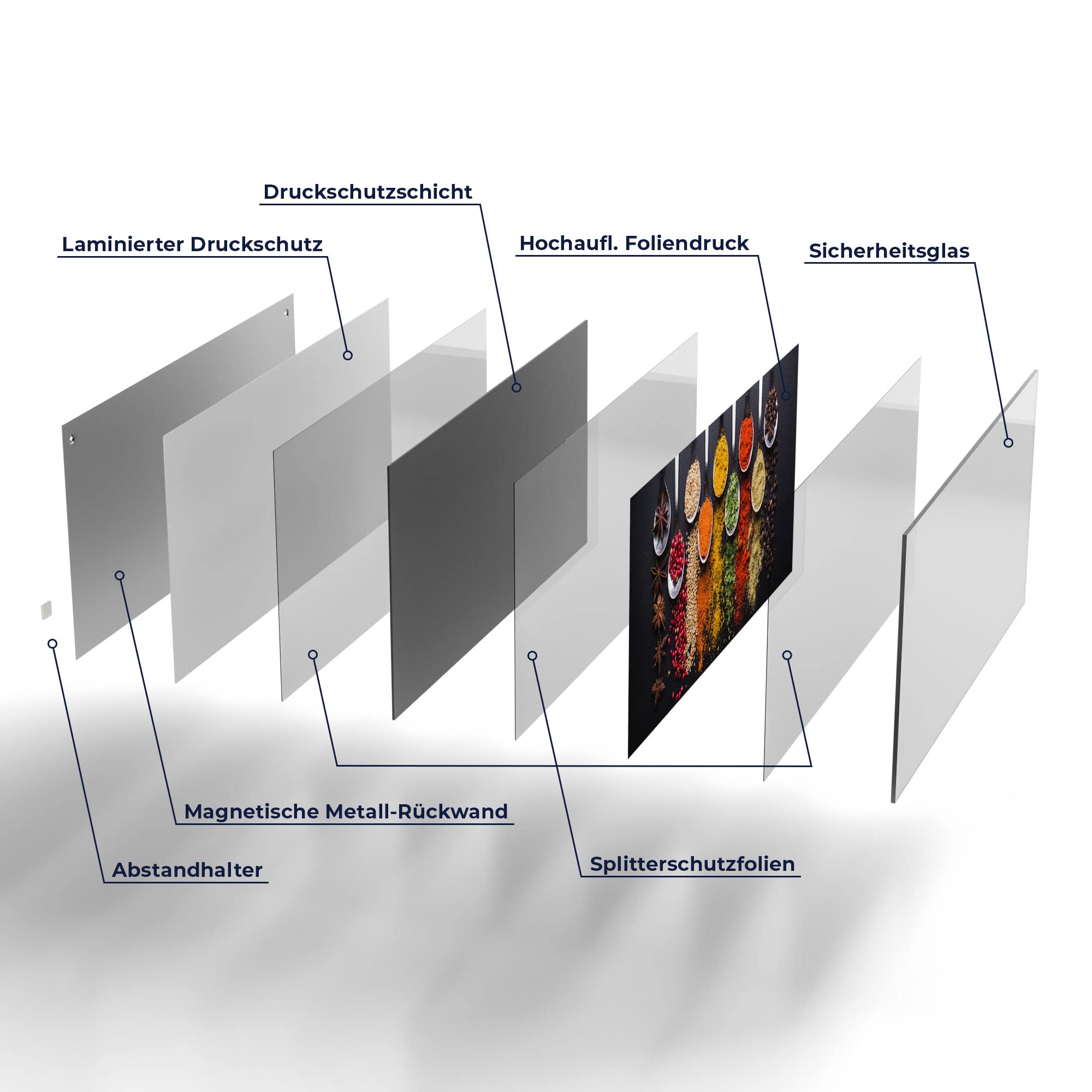 DEQORI Glas-Magnettafel | 100x50 cm groß | Motiv Kochlöffel mit Gewürzen | Memo-Board aus Glas | Magnetboard inkl. Magnete, Stift & Tuch für Küche & Büro | Tafel magnetisch & beschreibbar