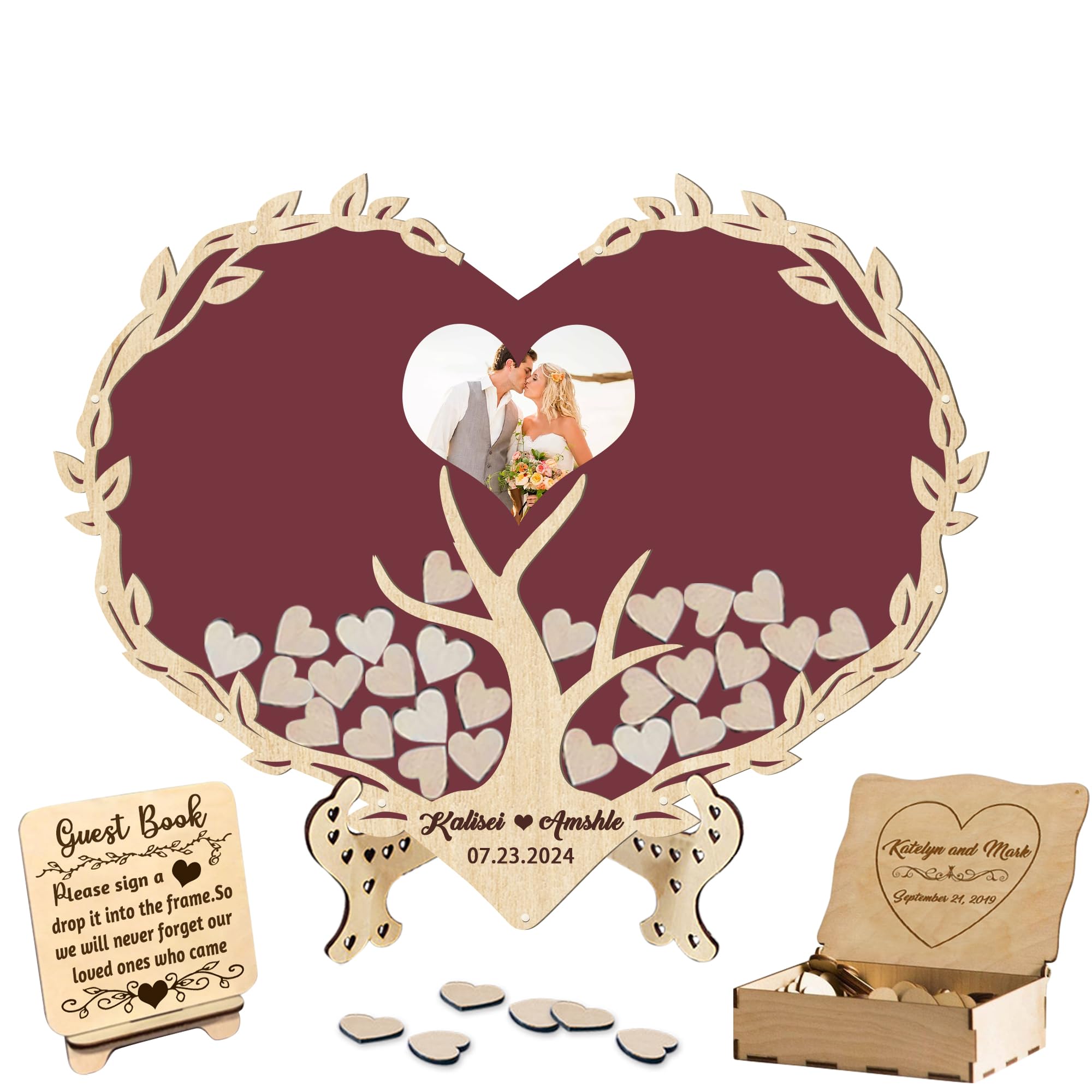 Personalizzato Libro degli Ospiti di Nozze,Costume Alternativa al Registro degli Ospiti Cartello con Nome Data e Cartello Cuori in Legno per Nozze Anniversario Compleanno Festa Baby Shower