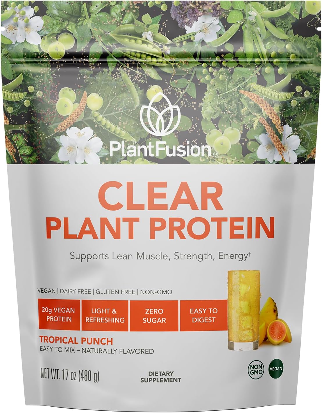PlantFusion Clear Protein Powder with Pea Protein Peptides - 20g Fast-Absorbing in Water, 90 Calories, Zero Sugar, Premium Alternative to Clear Whey - 16 oz
