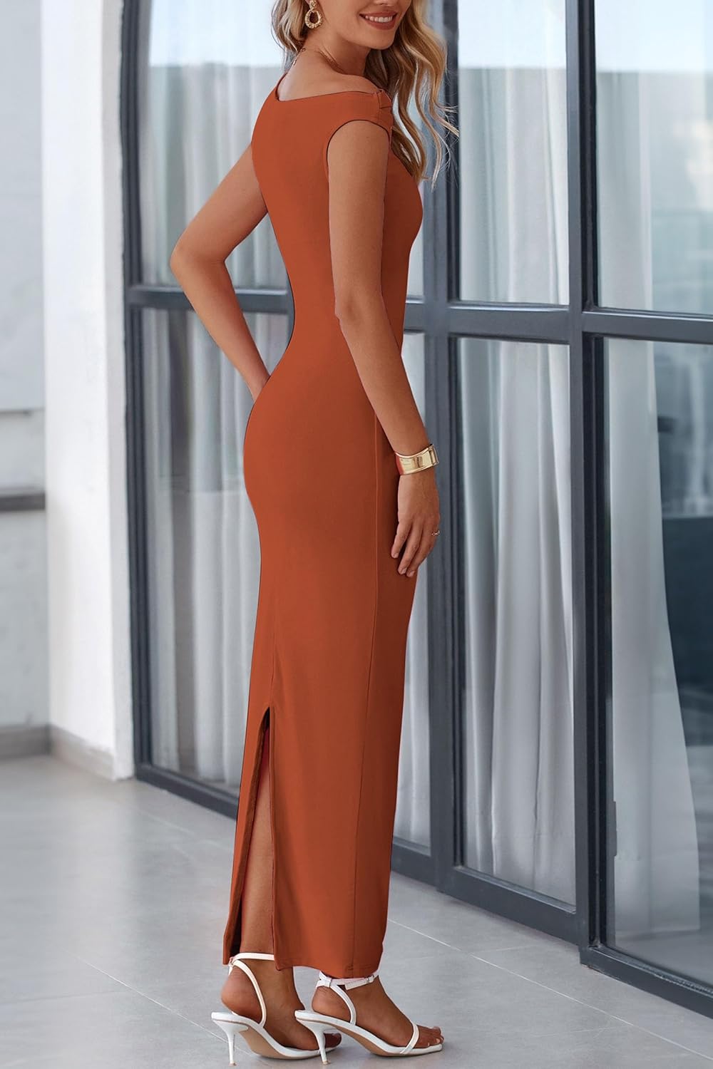 PRETTYGARDEN Women's 2026 Summer Formal Maxi Dresses Sleeveless One Shoulder Bodycon Ruched Mesh Wedding Guest Cocktail Dress - Image 8